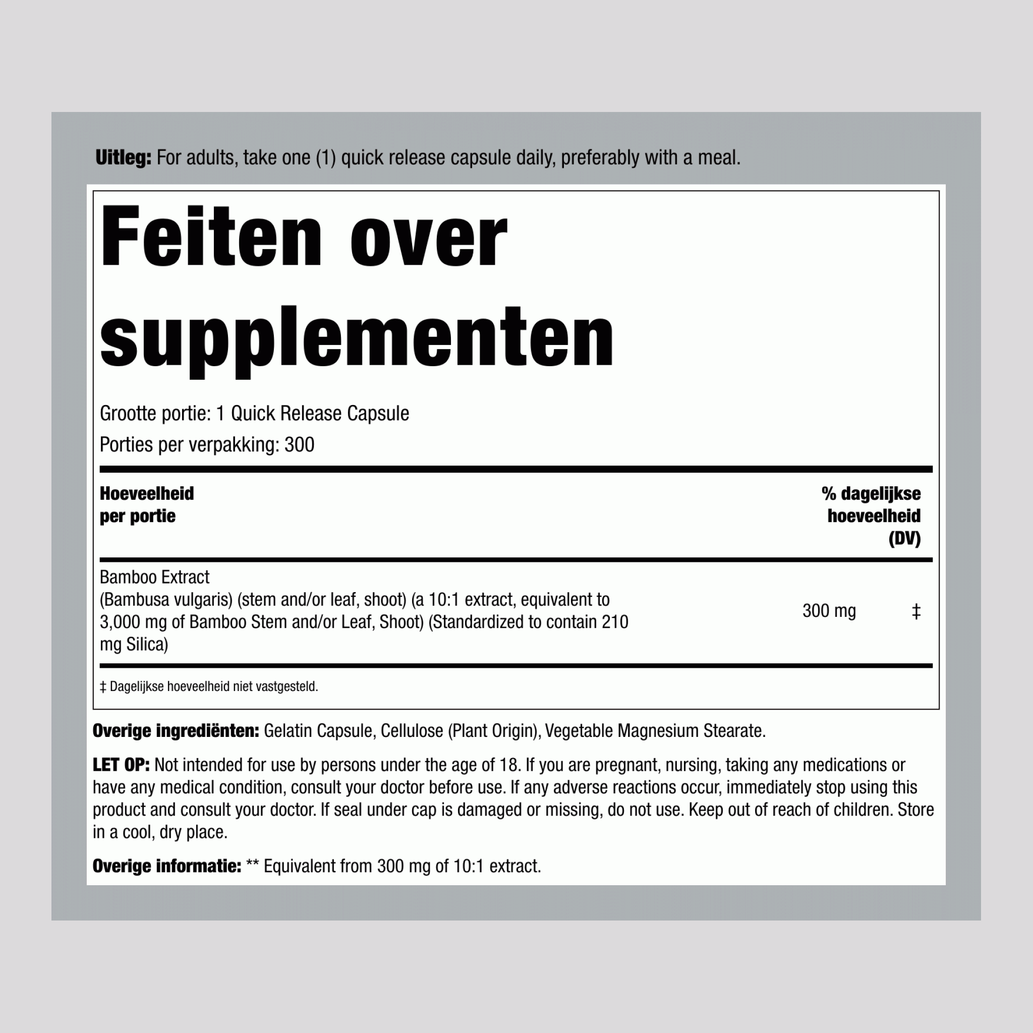 Bamboe-extract, 3000 mg, 300 snelle afgifte capsules