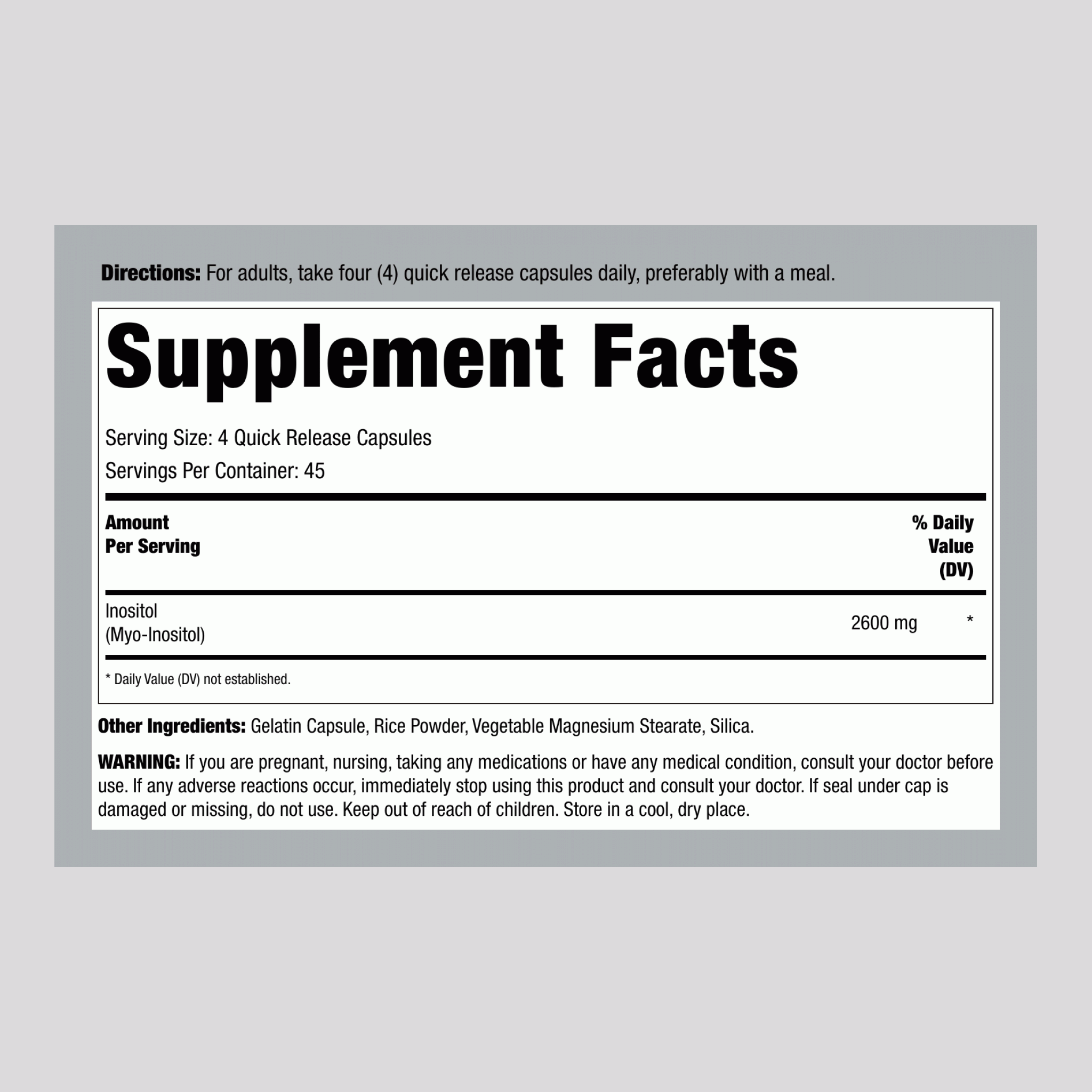 Myo-Inositol, 2600 mg (per serving), 180 Quick Release Capsules