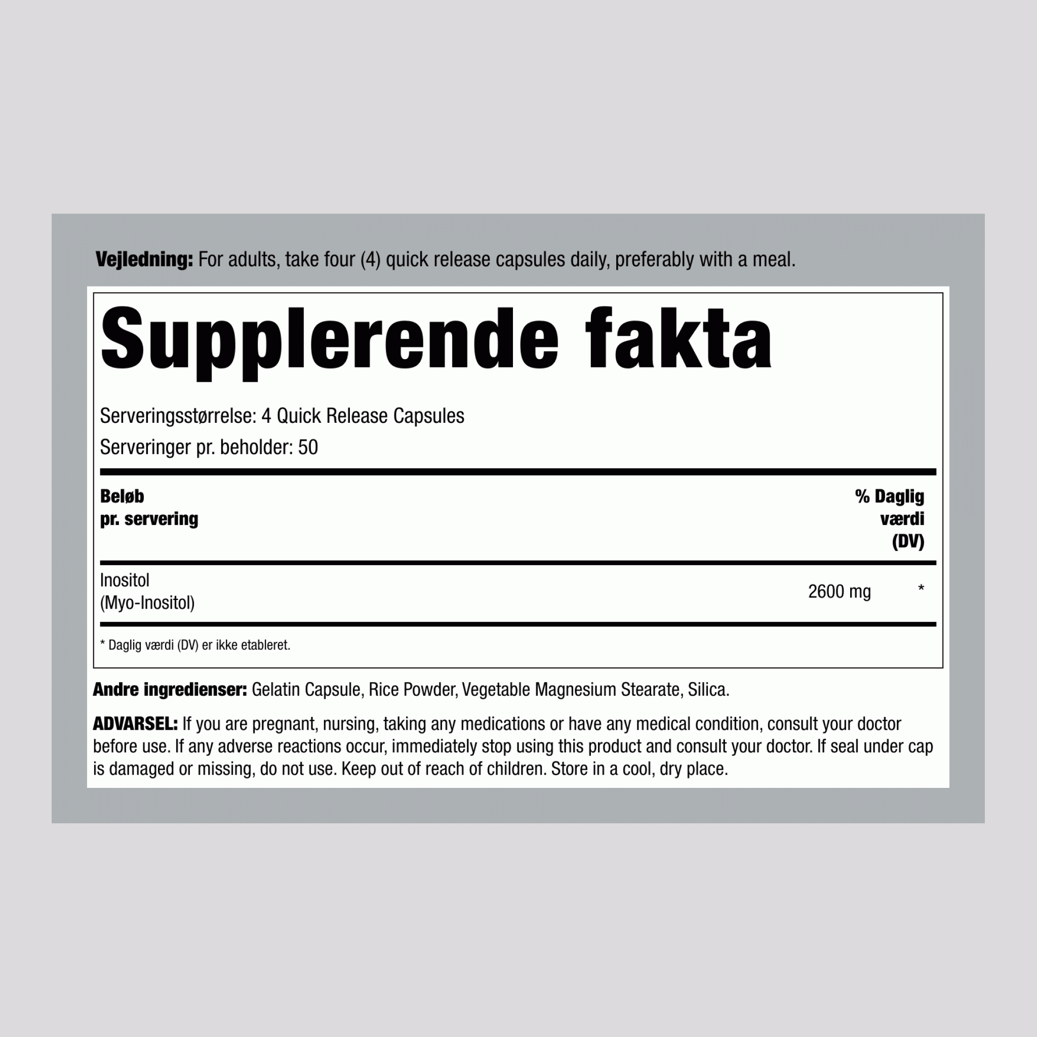 Inositol, 2600 mg (pr. portion), 200 kapsler med hurtig frigivelse