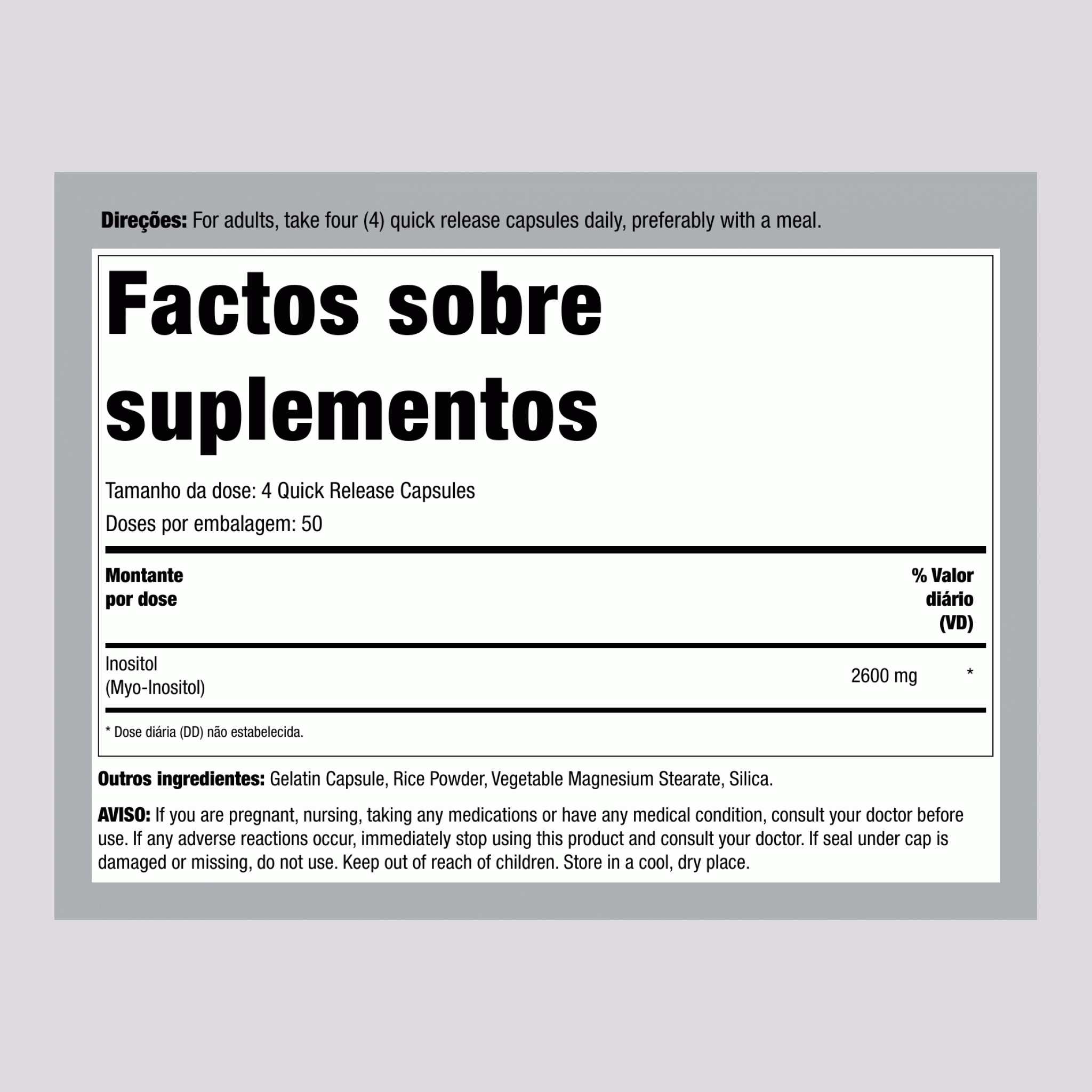 Inositol, 2600 mg (por porção), 200 Cápsulas de Liberação Rápida