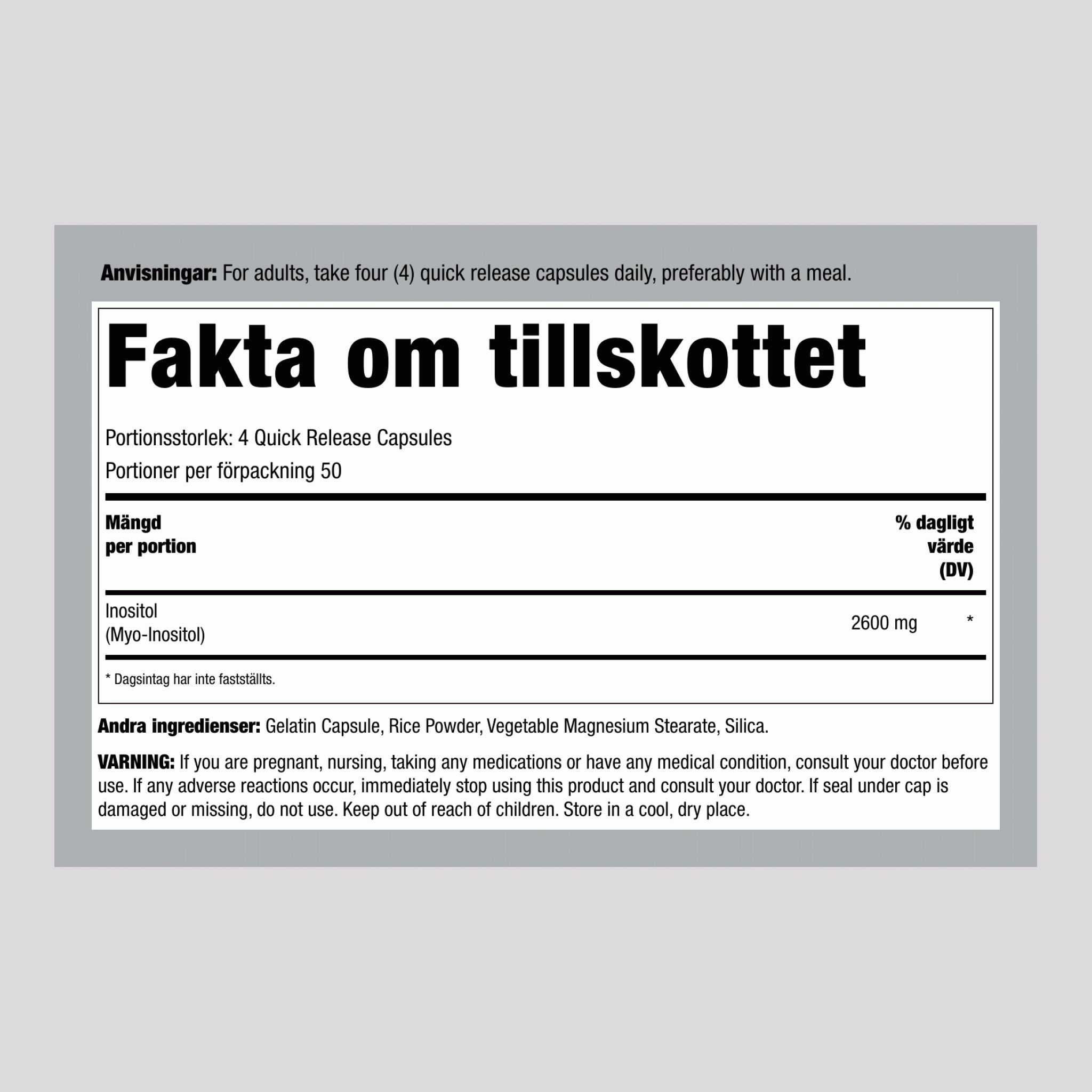 Inositol, 2600 mg (per portion), 200 snabblösliga kapslar