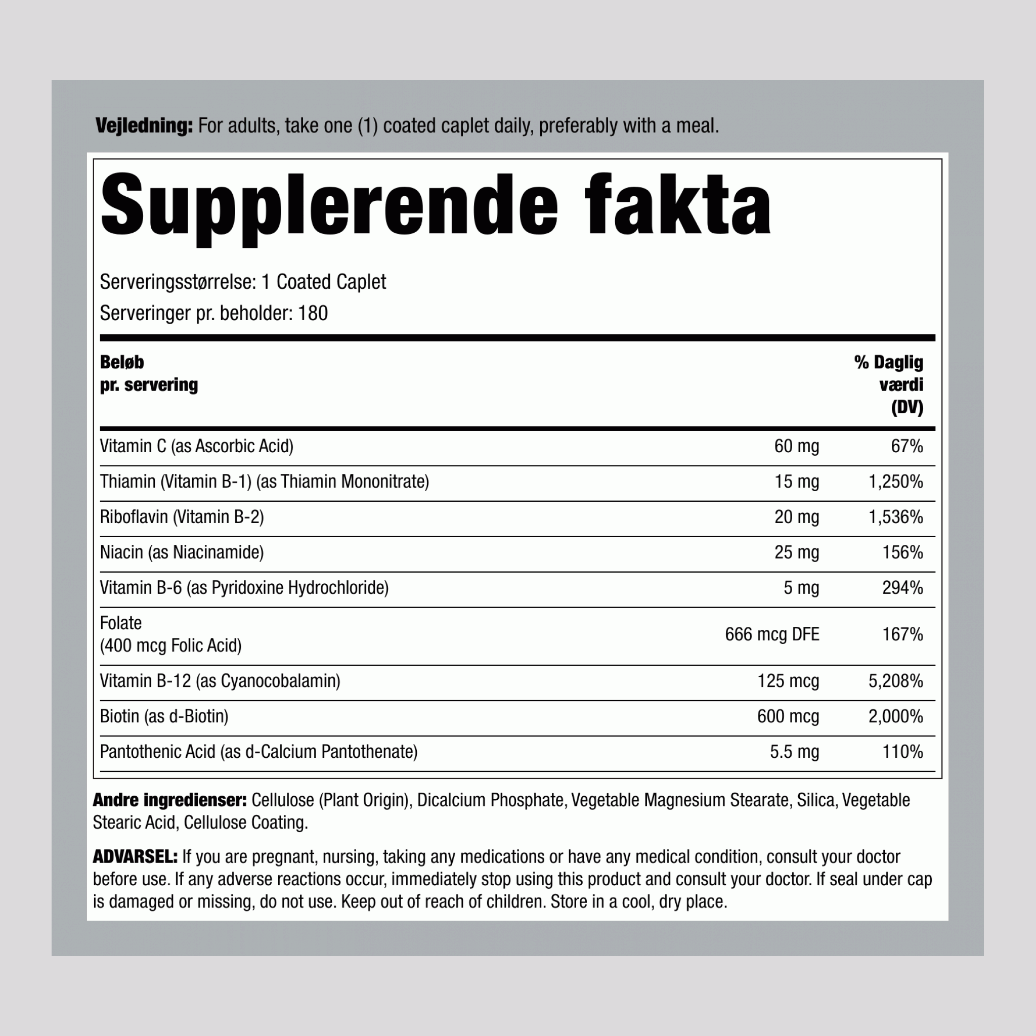 B-Kompleks Stressformel plus Vitamin C Tidsfrigivelse, 180 overtrukne tabletter