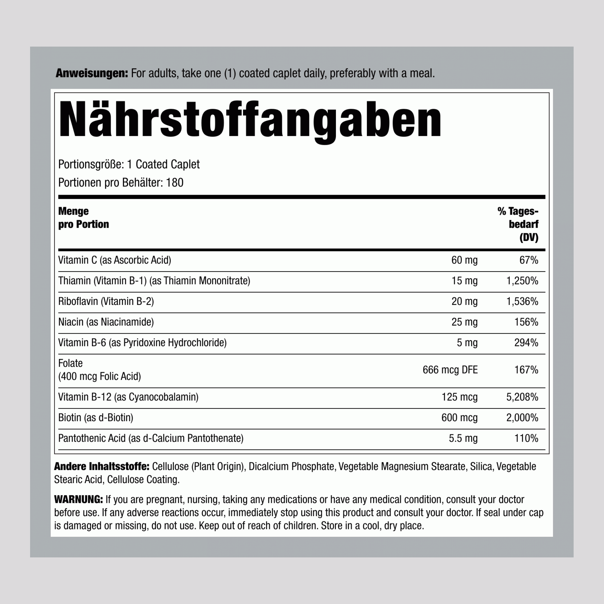 B-Komplex Stress-Formel plus Vitamin C mit zeitverzögerter Freisetzung, 180 überzogene Tabletten