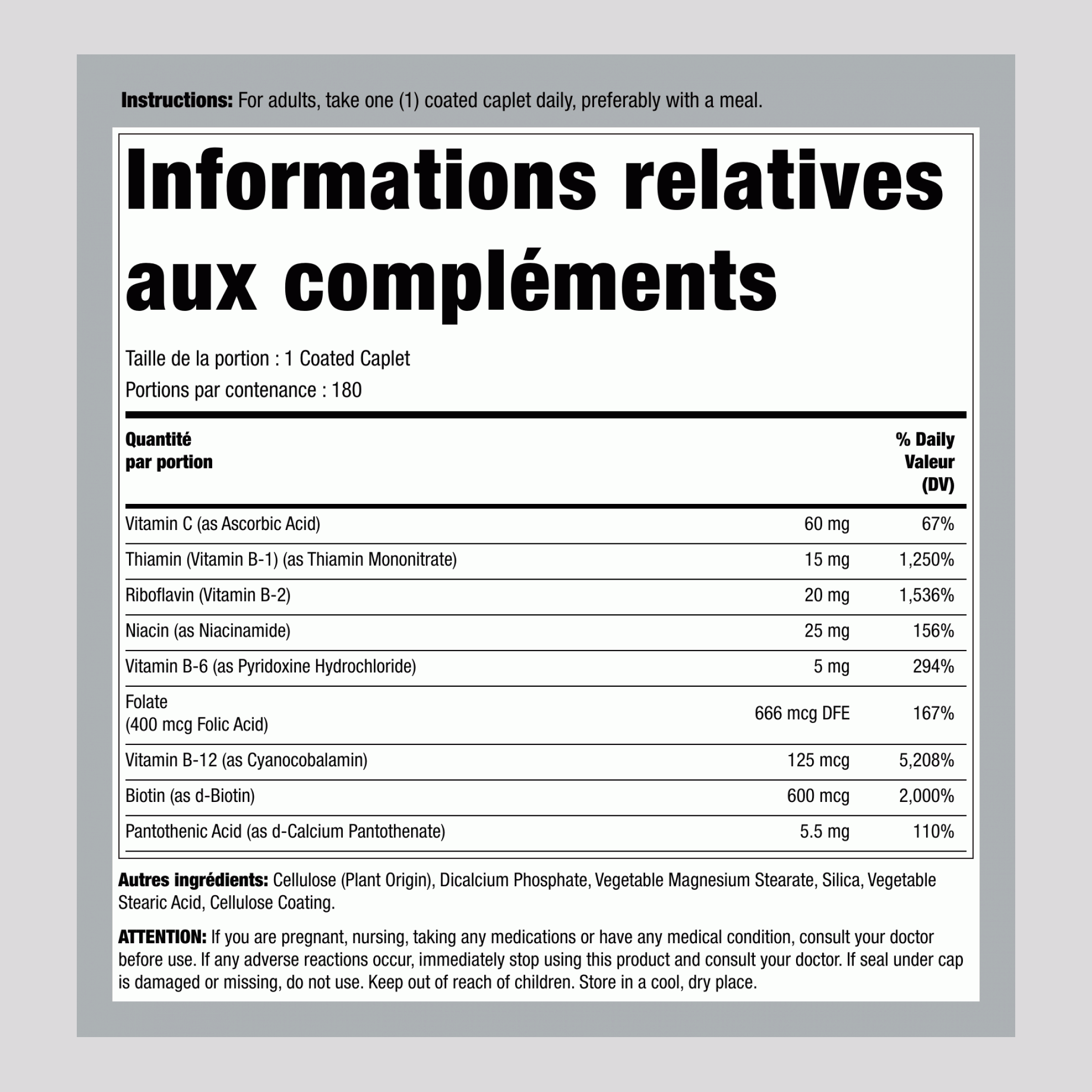 Formule anti-stress B-Complex avec vitamine C libération prolongée, 180 comprimés enrobés