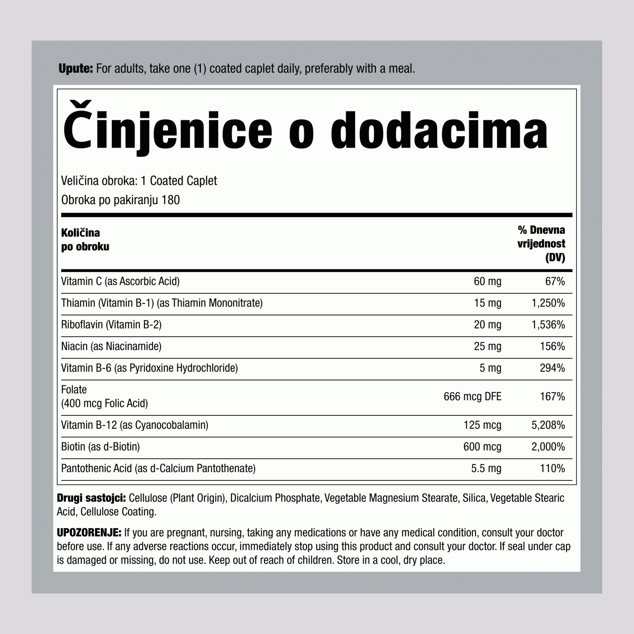 B-kompleksna formula protiv stresa plus vitamin C s produljenim oslobađanjem, 180 obloženih tableta