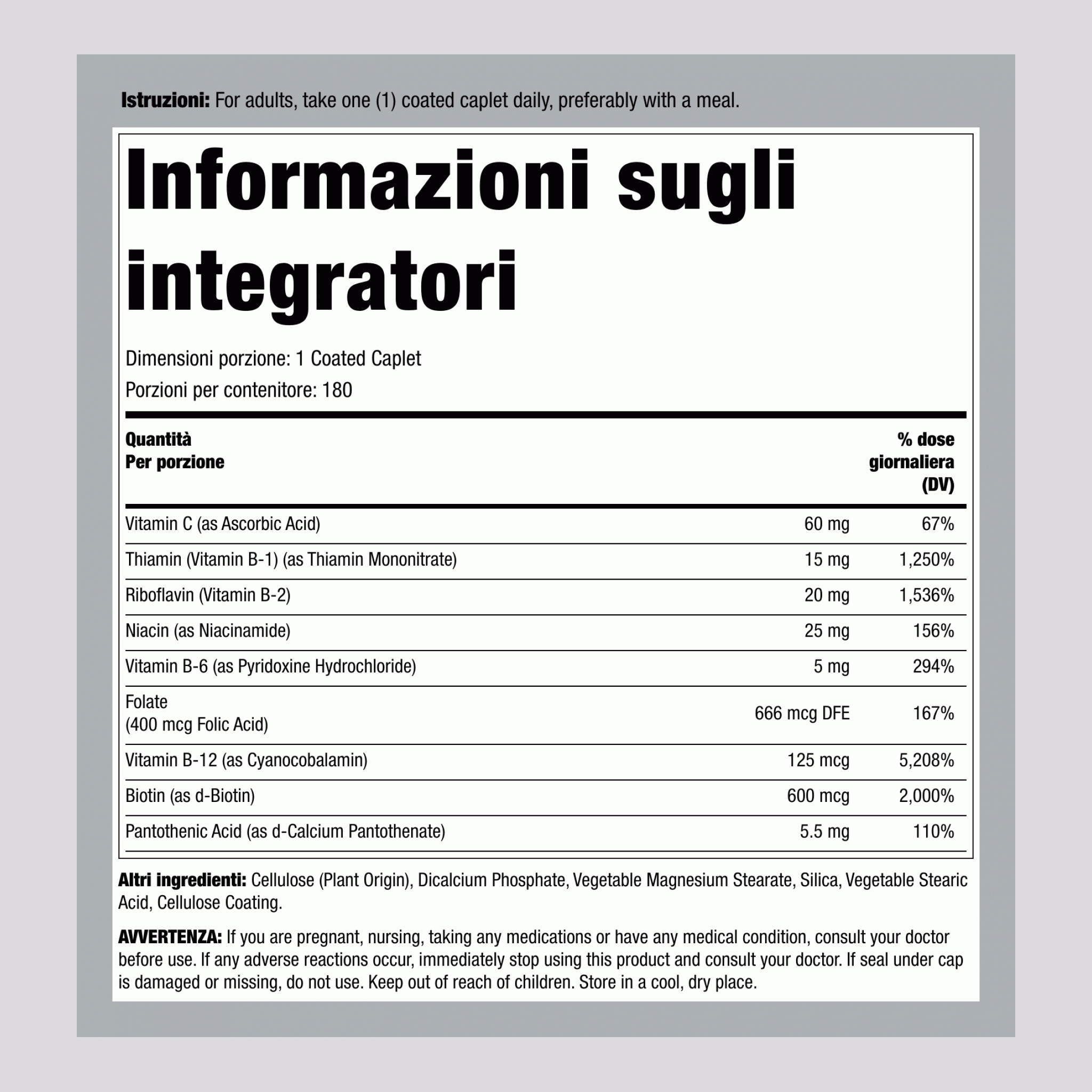 Formula anti-stress con complesso vitaminico B più vitamina C a rilascio prolungato, 180 compresse rivestite