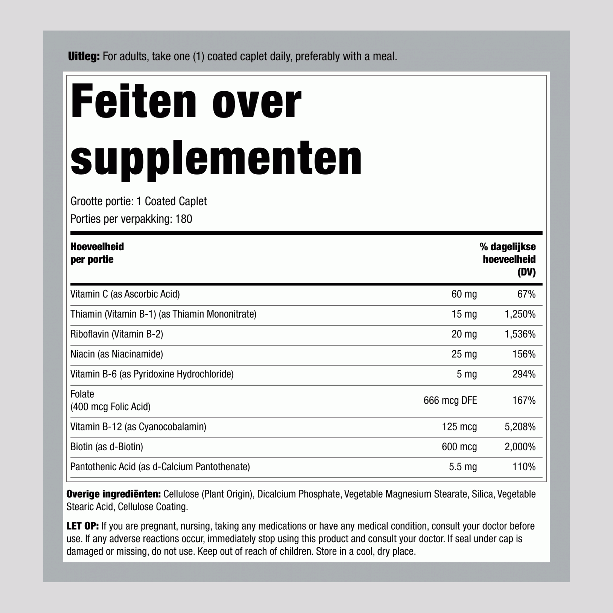 B-complex Stressformule plus Vitamine C met Vertraagde Afgifte, 180 Gecoate Tabletten