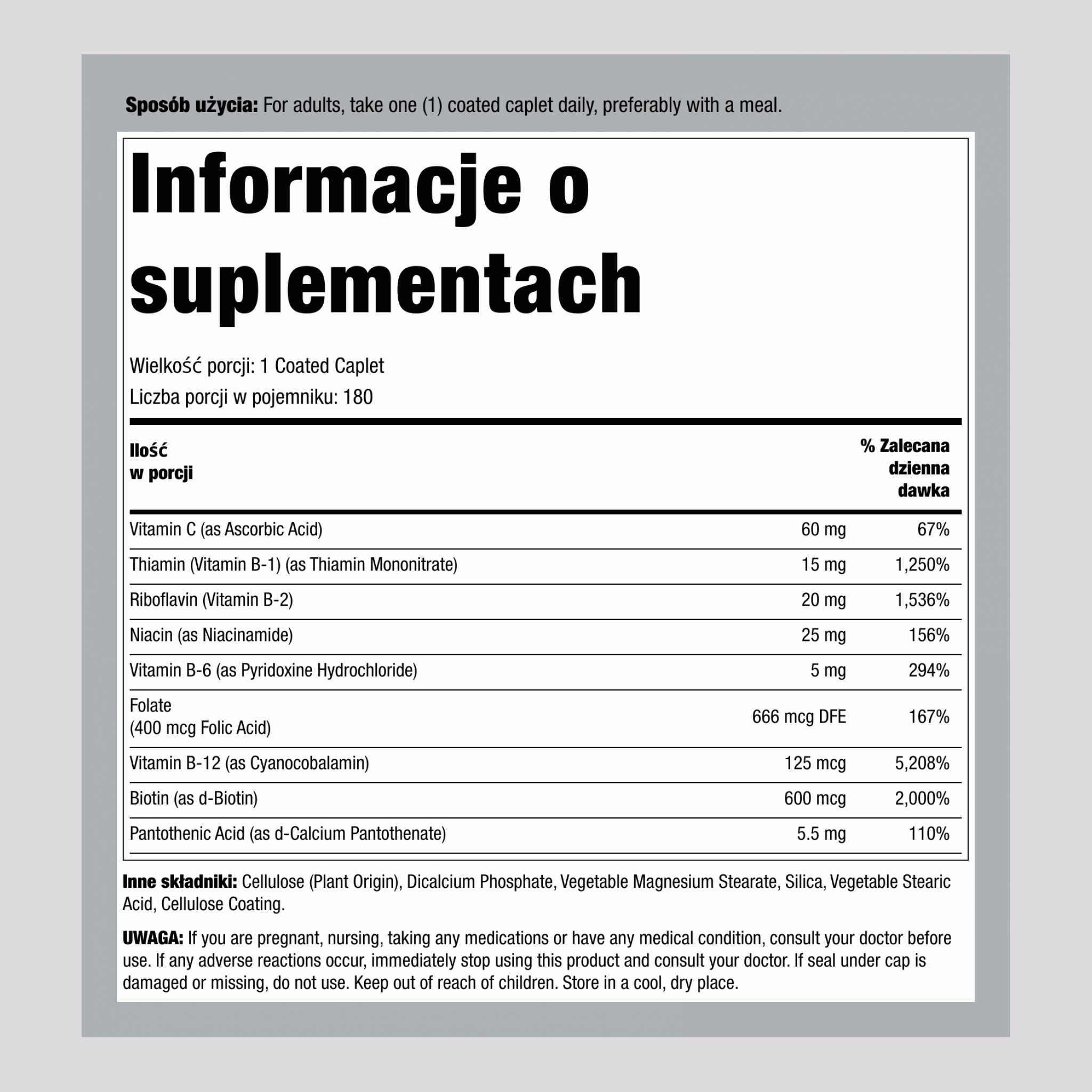 Formuła B-Complex na Stres z Witaminą C o Przedłużonym Uwolnieniu, 180 Powlekanych Tabletek