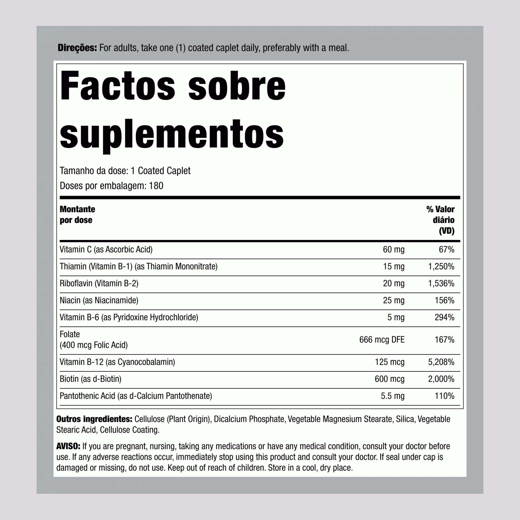 Fórmula de Complexo B Antiestresse com Vitamina C Liberação Gradual, 180 Comprimidos Revestidos