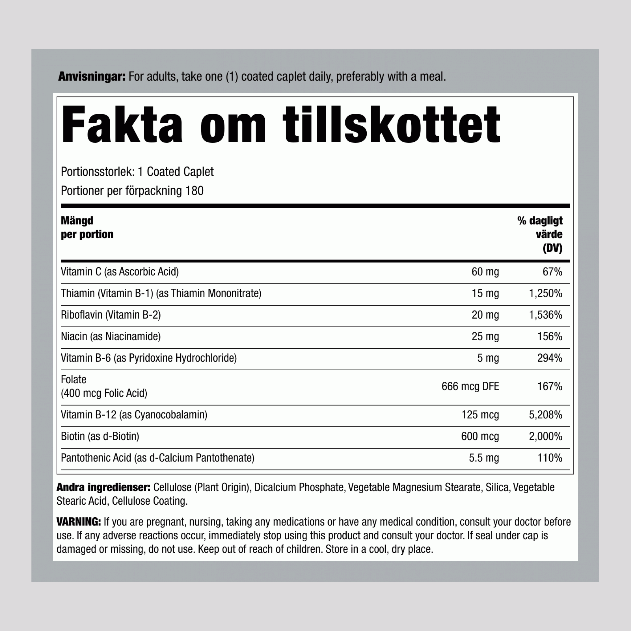 B-komplex stressformel plus C-vitamin tidsfördröjd frisättning, 180 filmdragerade tabletter