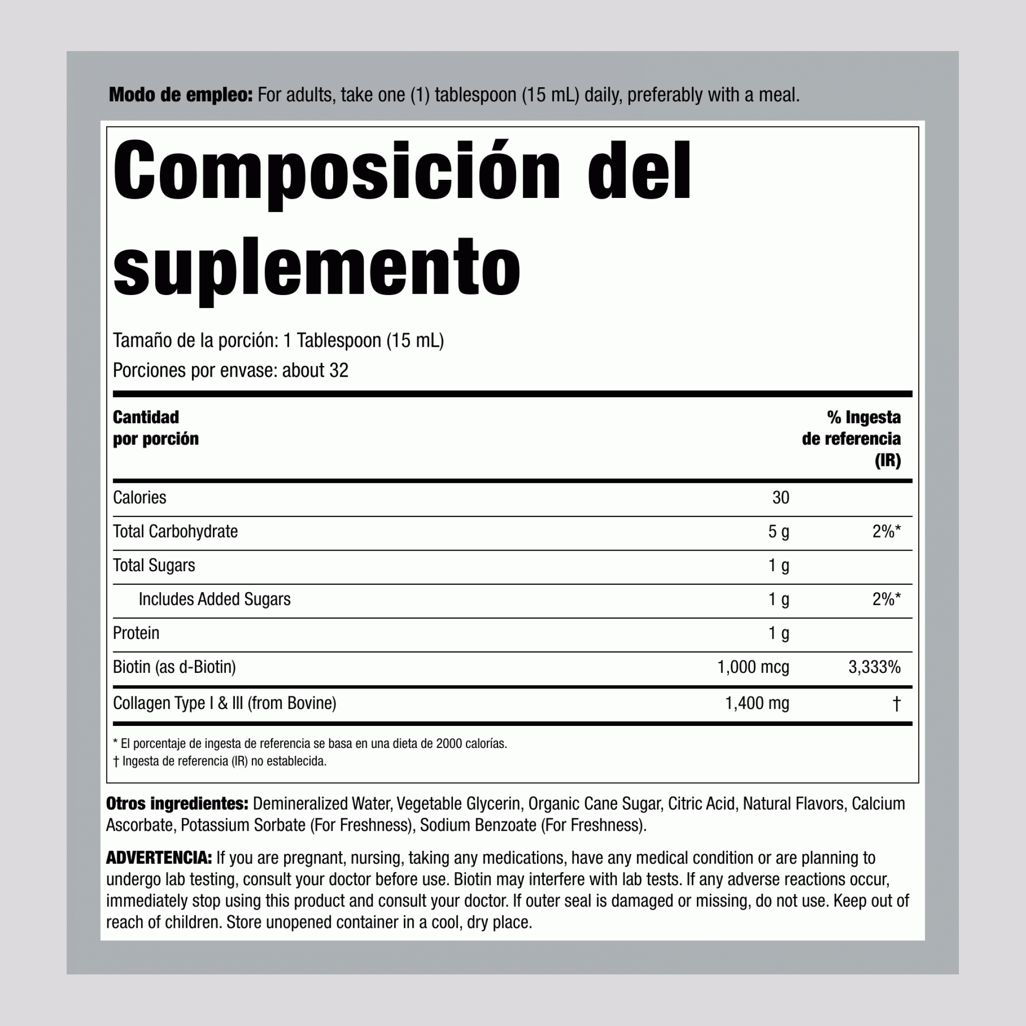 Colágeno Líquido, Botella de 16 fl oz (473 mL)