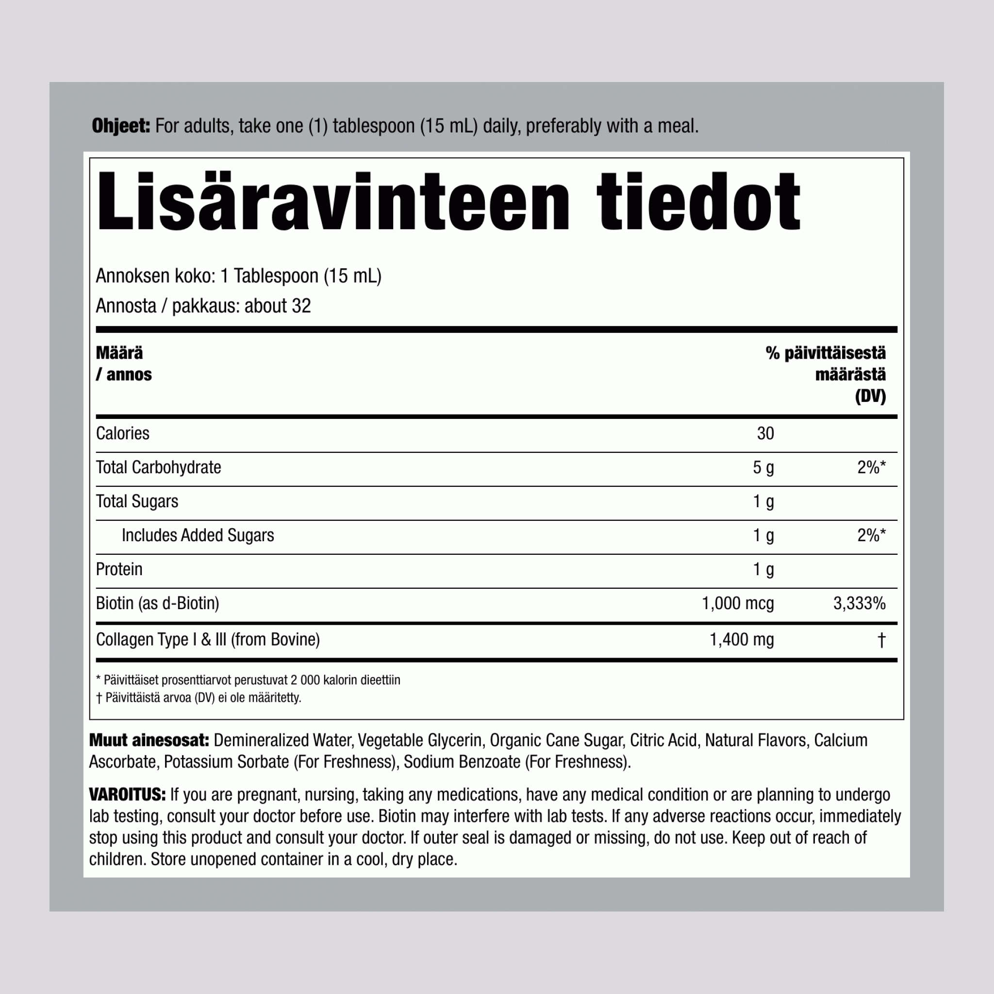 Nestemäinen Kollageeni, 473 ml (16 fl oz) Pullo