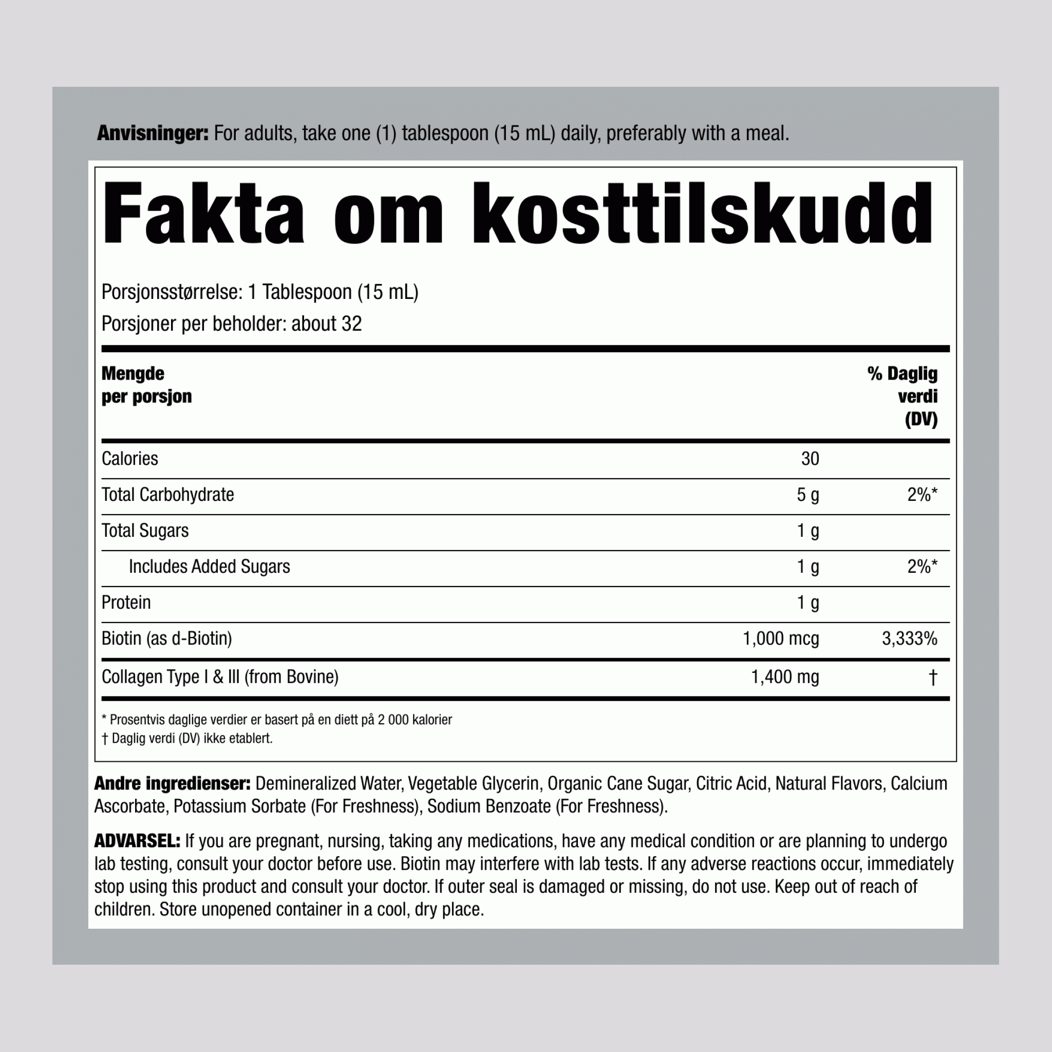 Flytende Kollagen, 473 mL Flaske