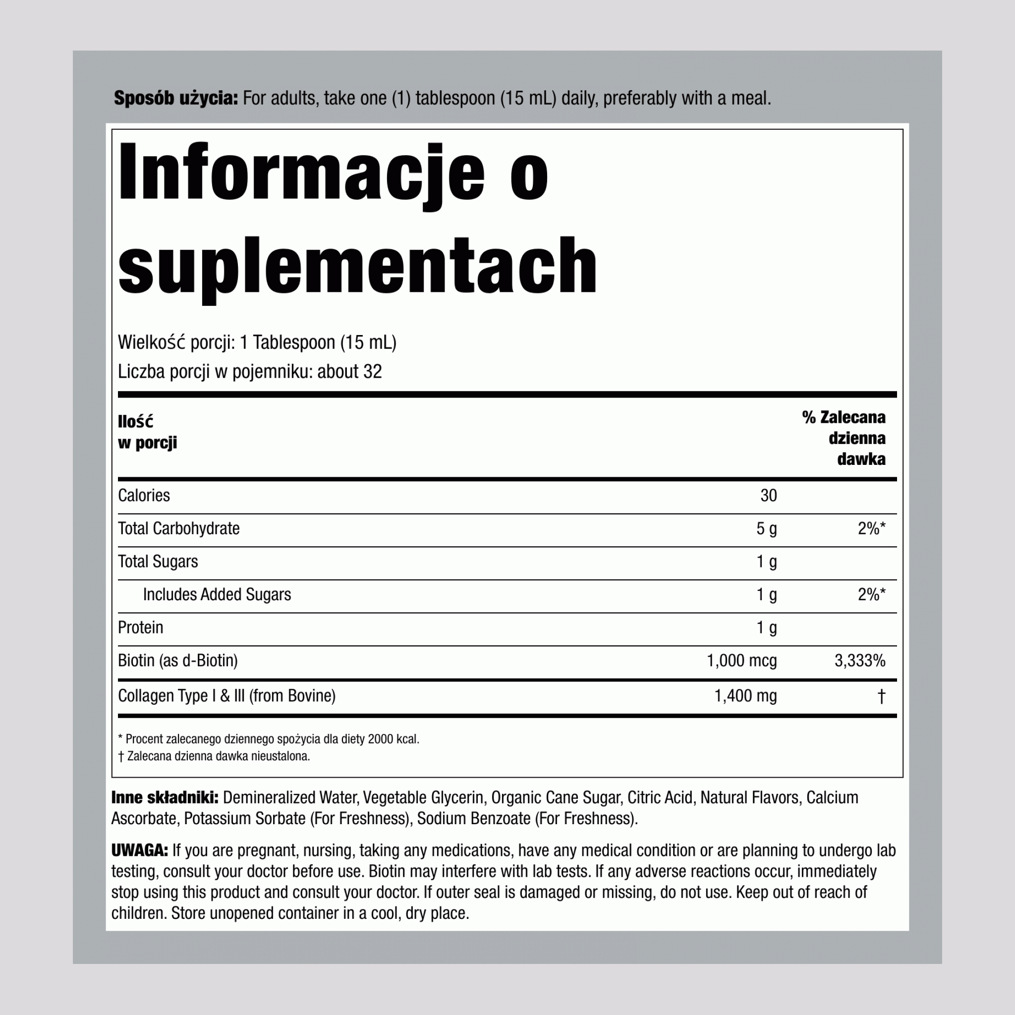 Kolagen w płynie, Butelka 16 fl oz (473 mL)