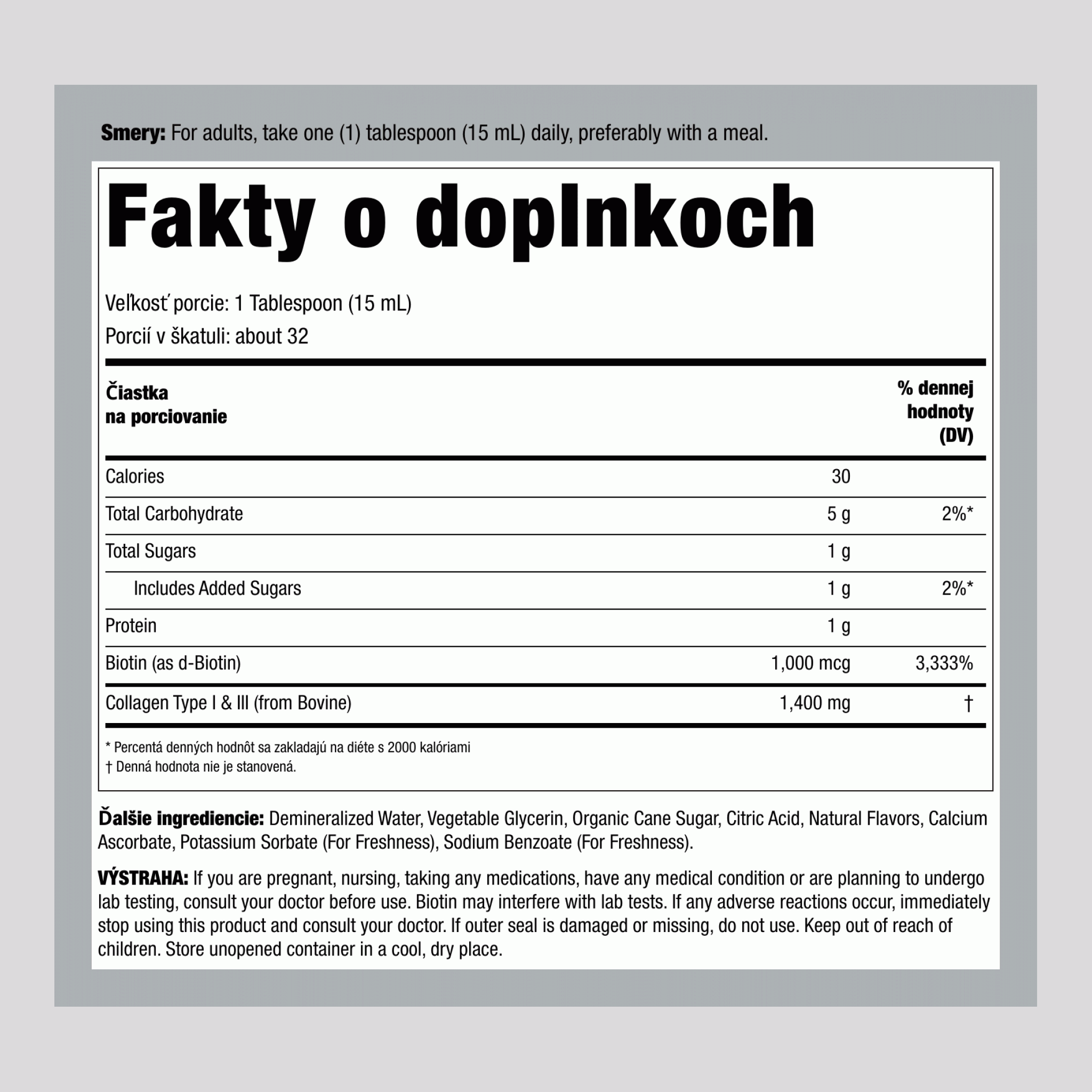 Tekutý kolagén, fľaša 16 fl oz (473 ml)