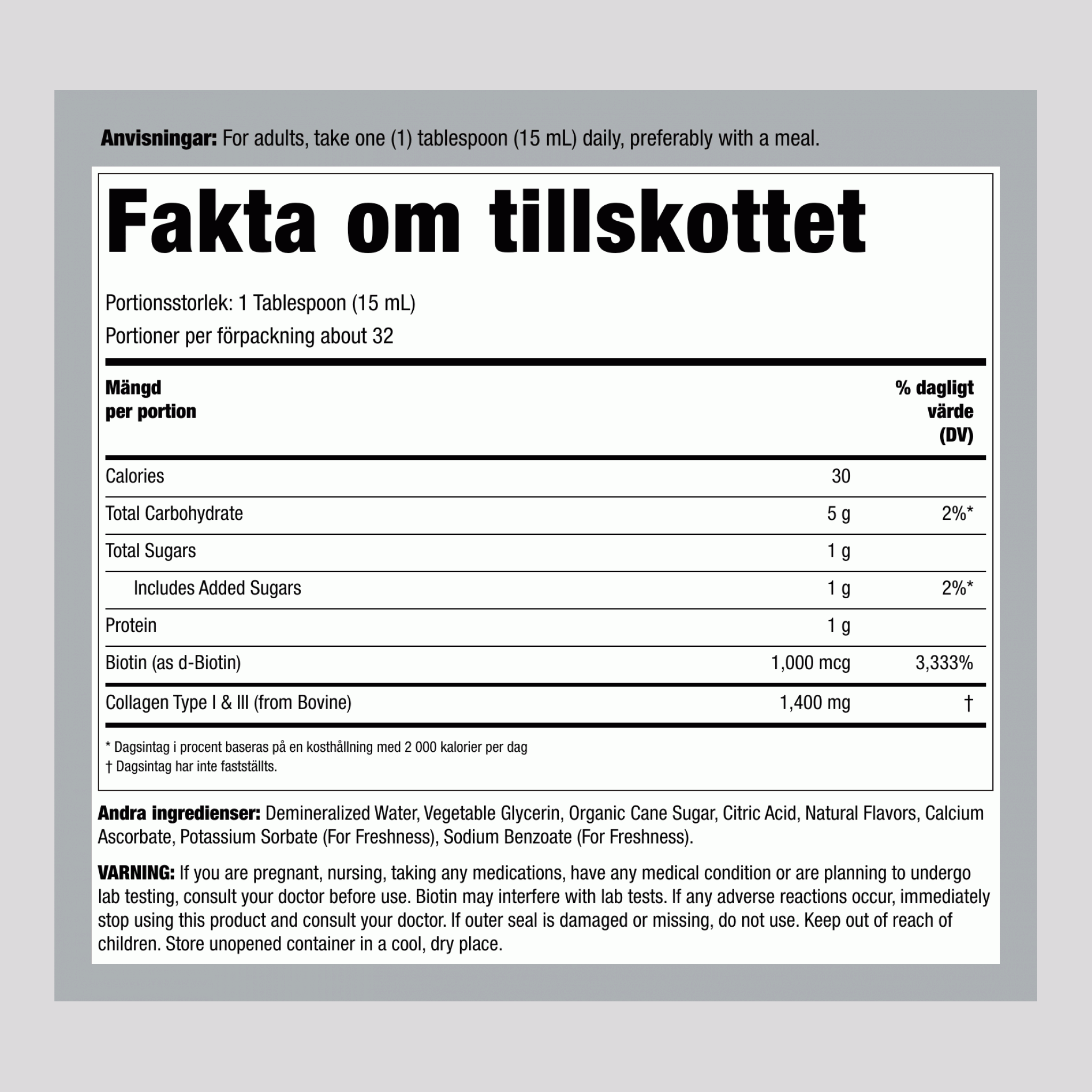 Flytande kollagen, 473 ml (16 fl oz) flaska