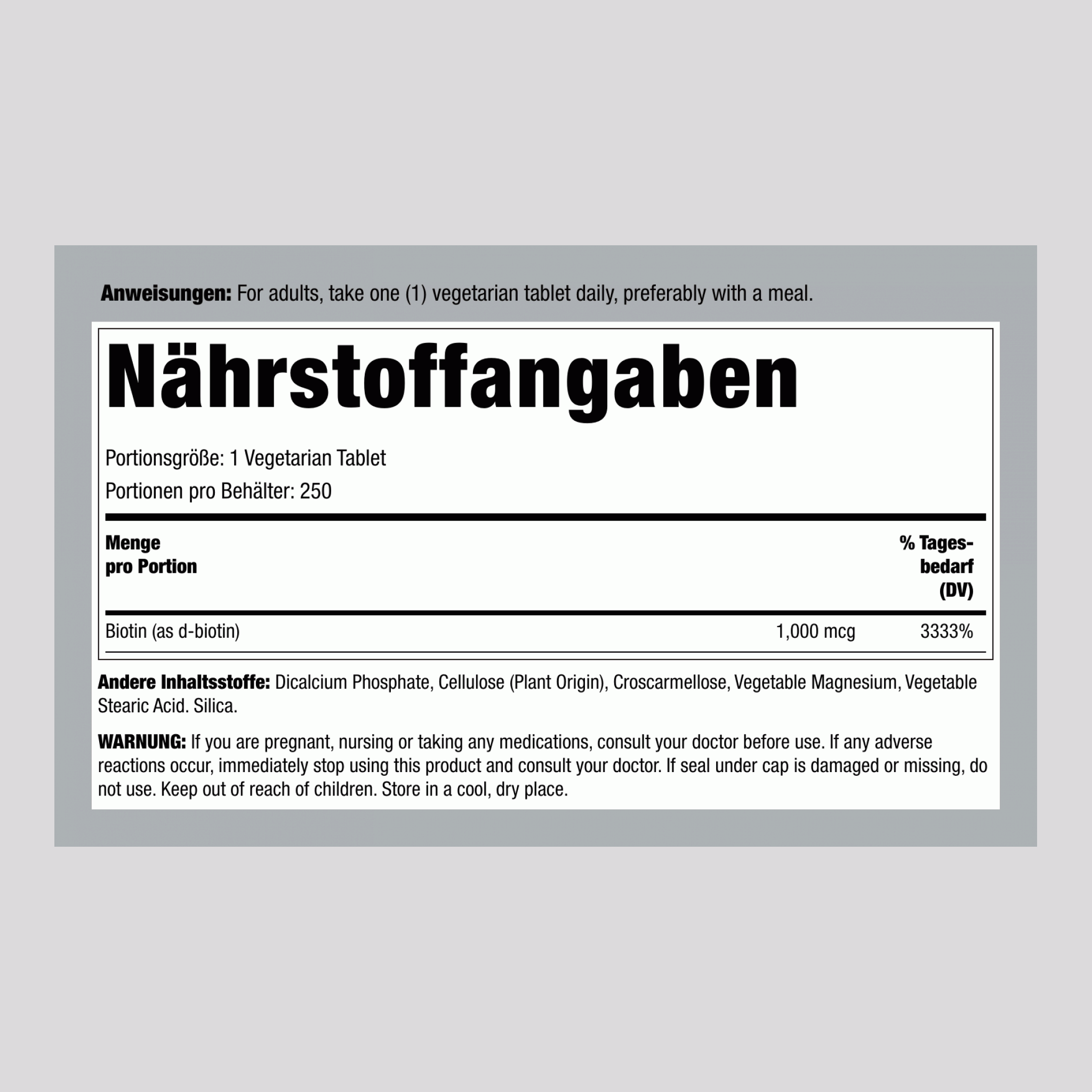 Biotin, 1000 mcg, 250 vegetarische Tabletten