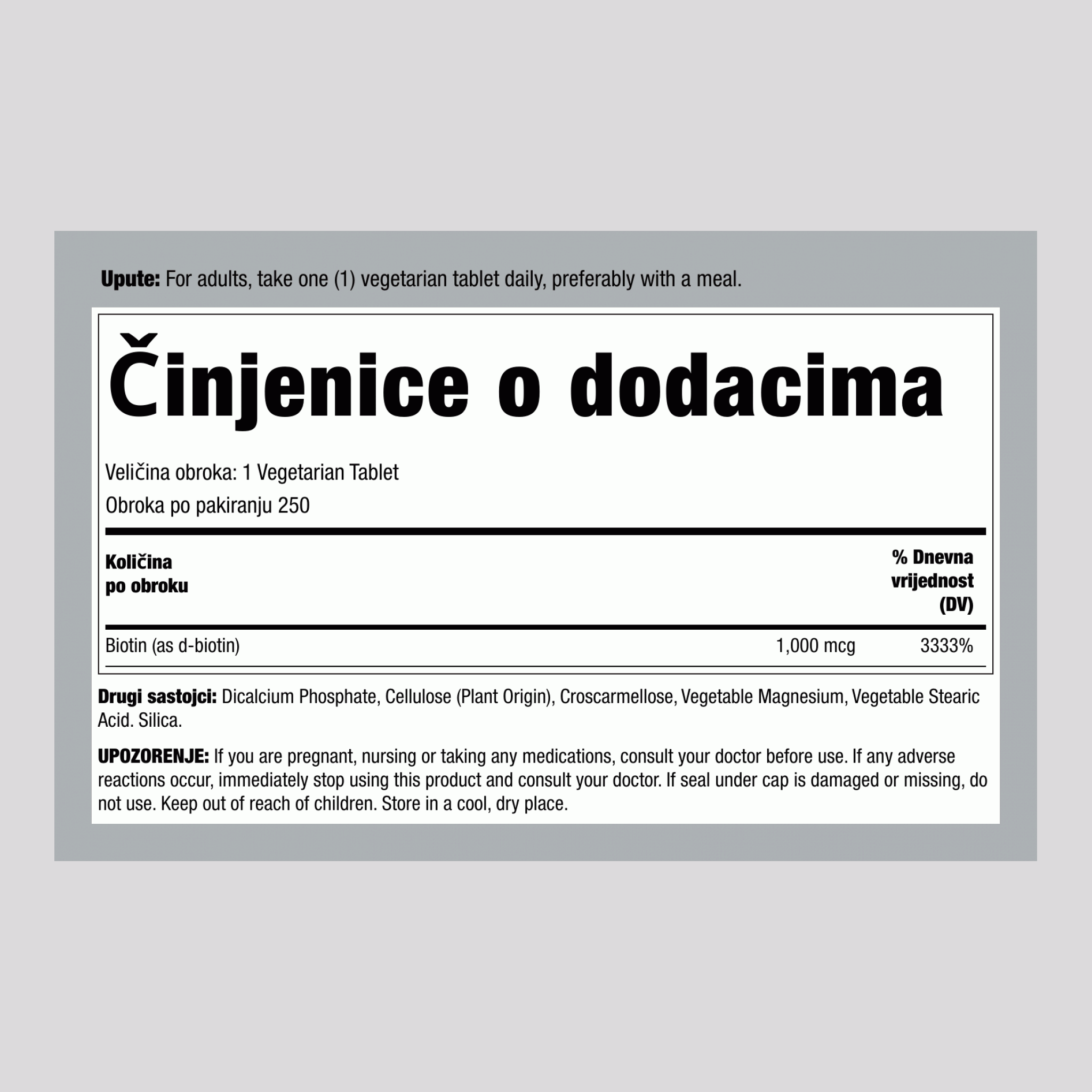 Biotin, 1000 mcg, 250 vegetarijanskih tableta