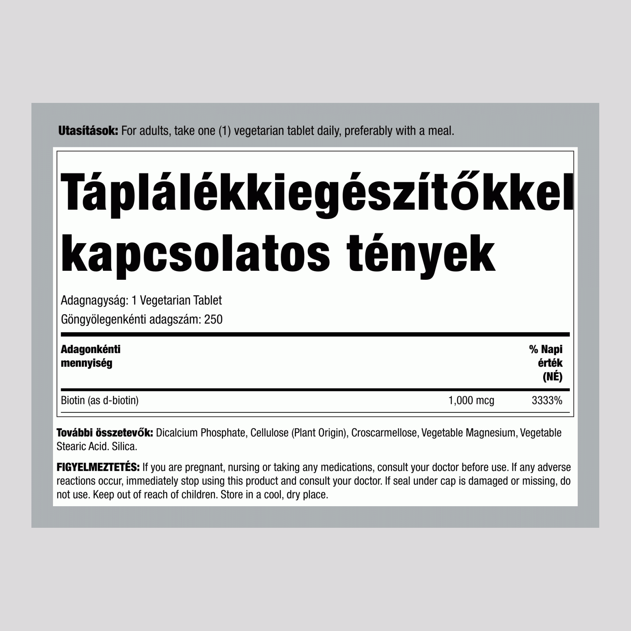 Biotin, 1000 mcg, 250 vegetáriánus tabletta