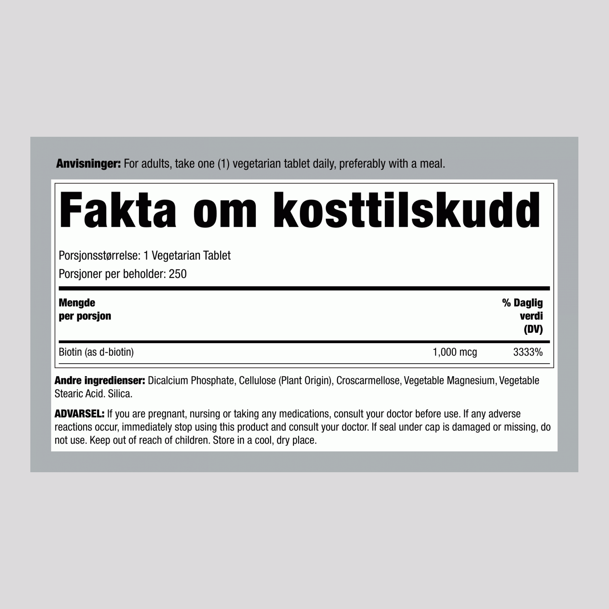 Biotin, 1000 mcg, 250 Vegetariske Tabletter