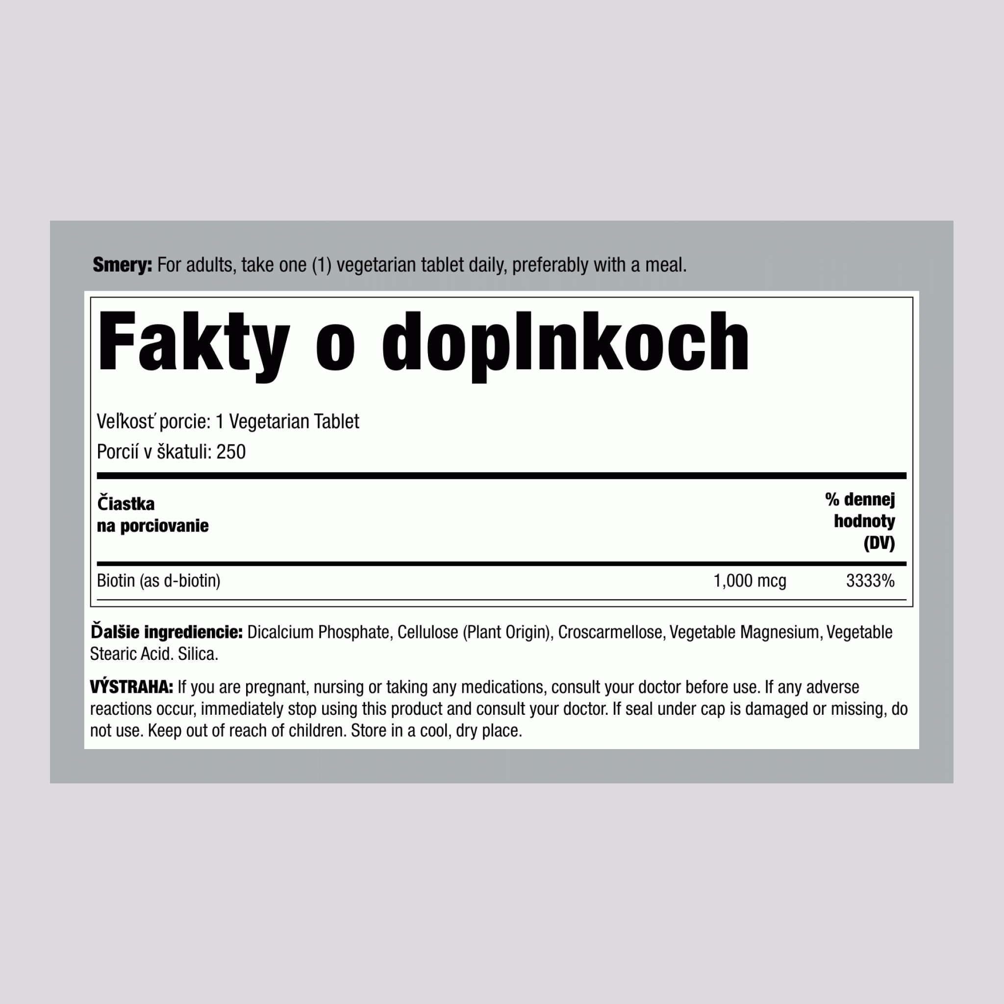 Biotín, 1000 mcg, 250 vegetariánskych tabliet