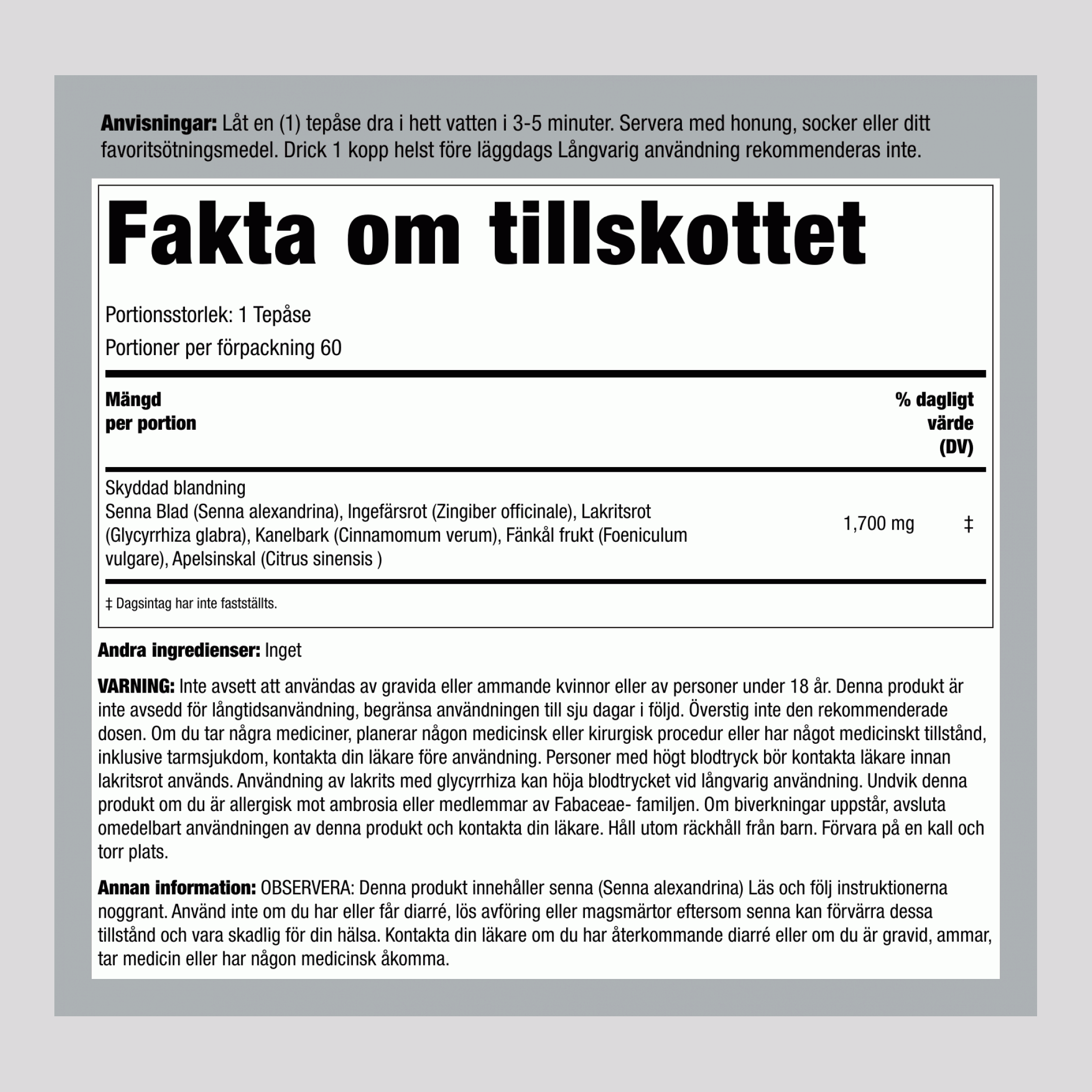 Örtavförande Te, 60 Tepåsar