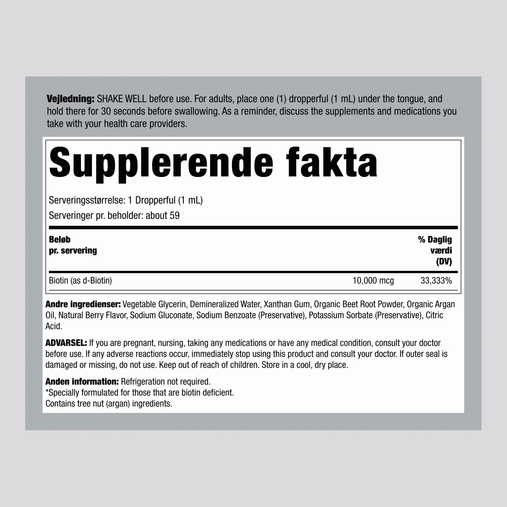Flydende Biotin (Bær), 10.000 mcg (pr. portion), 2 fl oz (59 mL) drypflaske