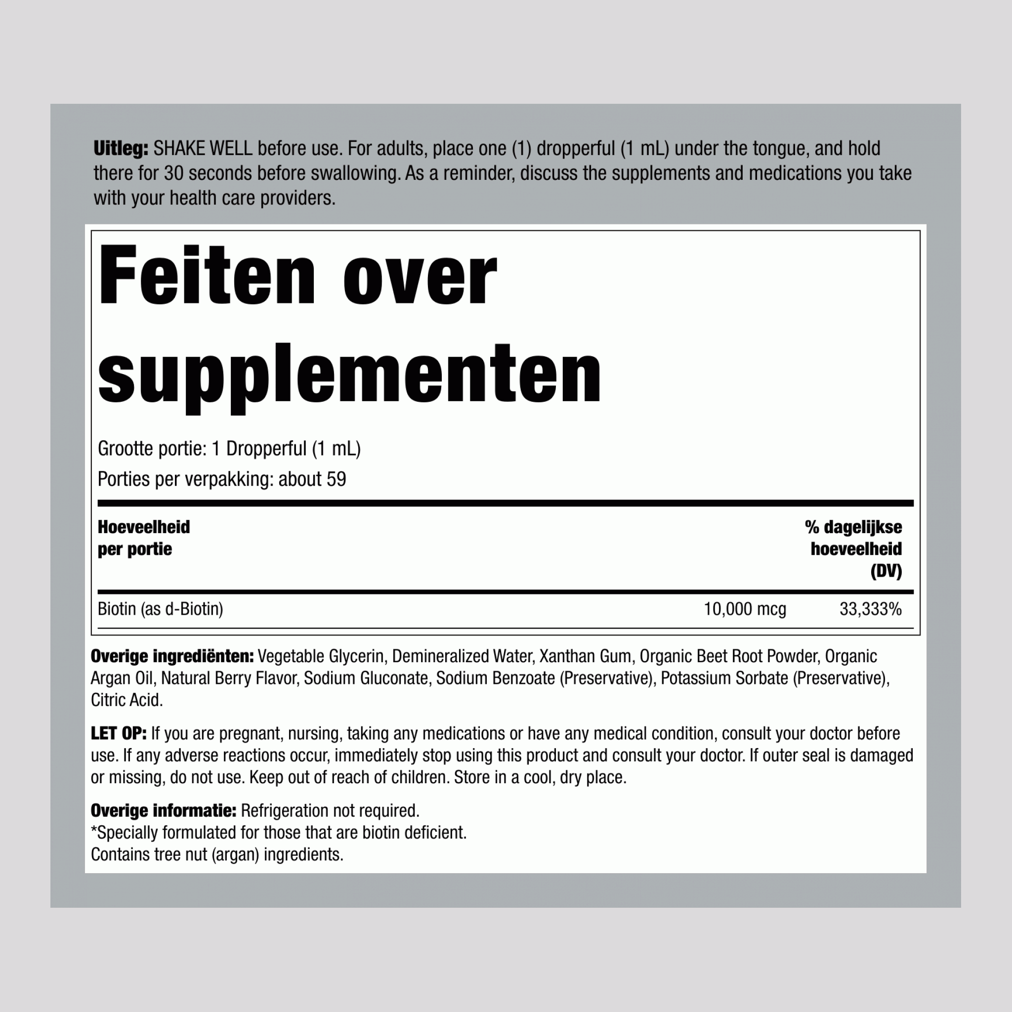 Vloeibare Biotine (Bessen), 10000 mcg (per portie), 2 fl oz (59 mL) Druppelflesje