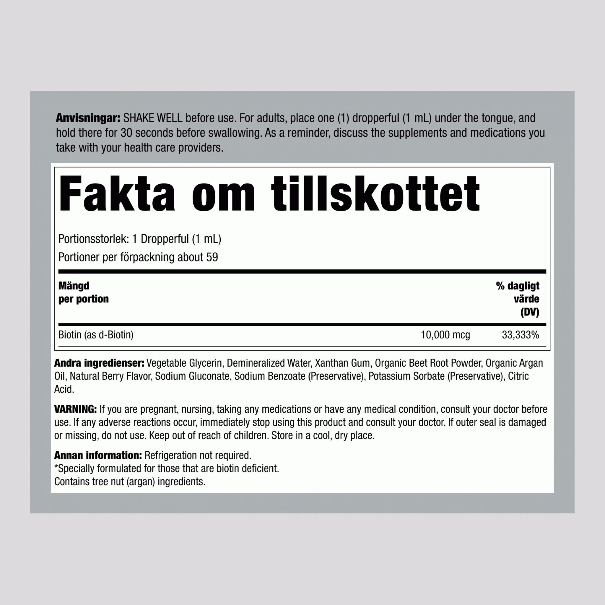 Flytande Biotin (Bär), 10 000 mcg (per portion), 2 fl oz (59 mL) Pipettflaska