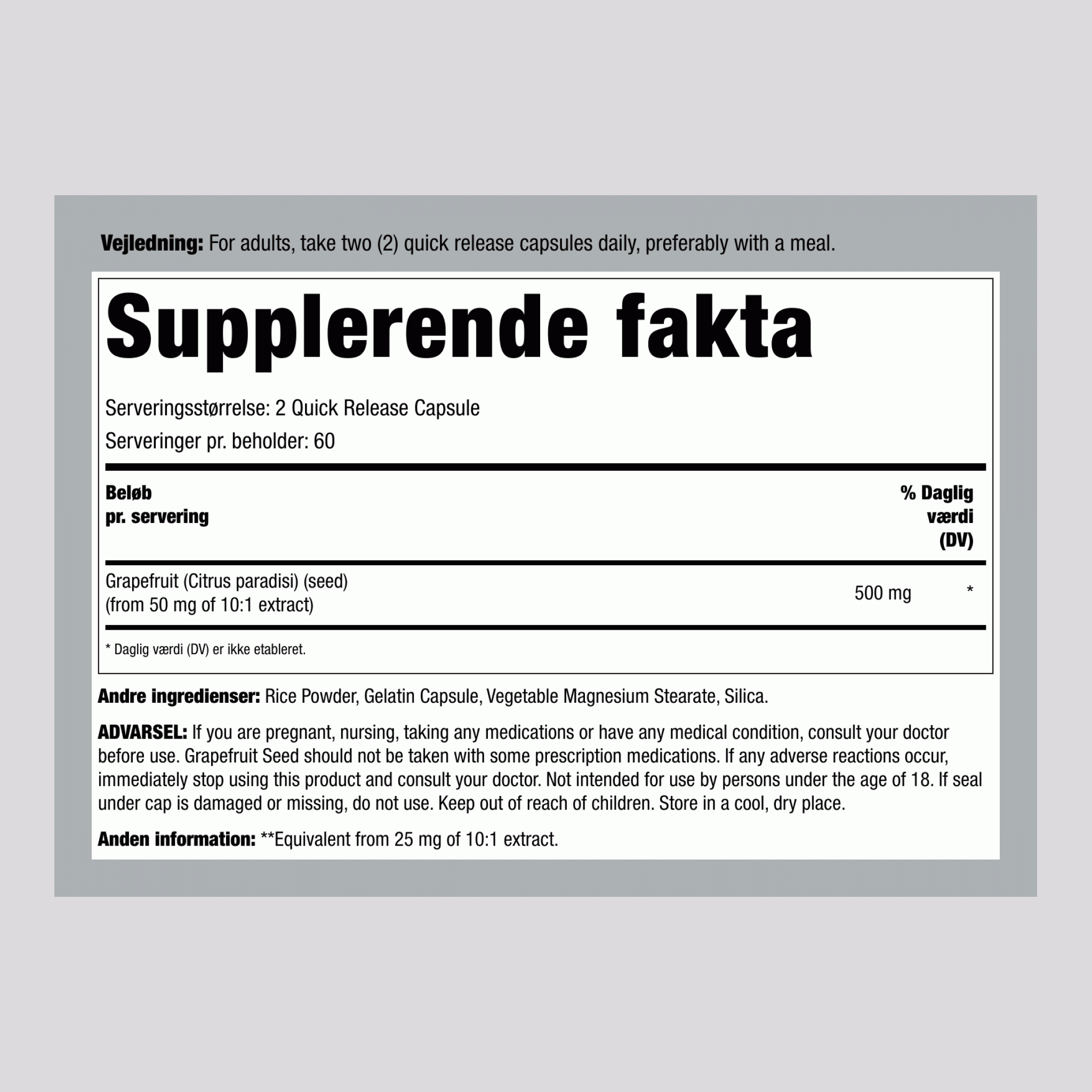 Grapefruit Seed, 500 mg (per serving), 120 Quick Release Capsules