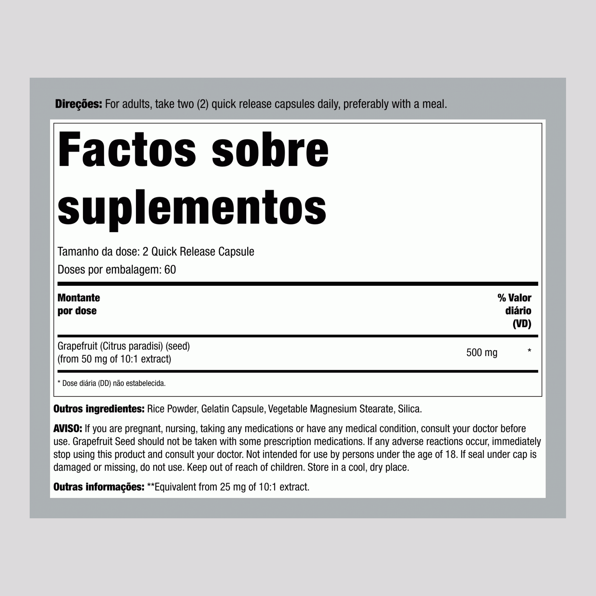 Grapefruit Seed, 500 mg (per serving), 120 Quick Release Capsules