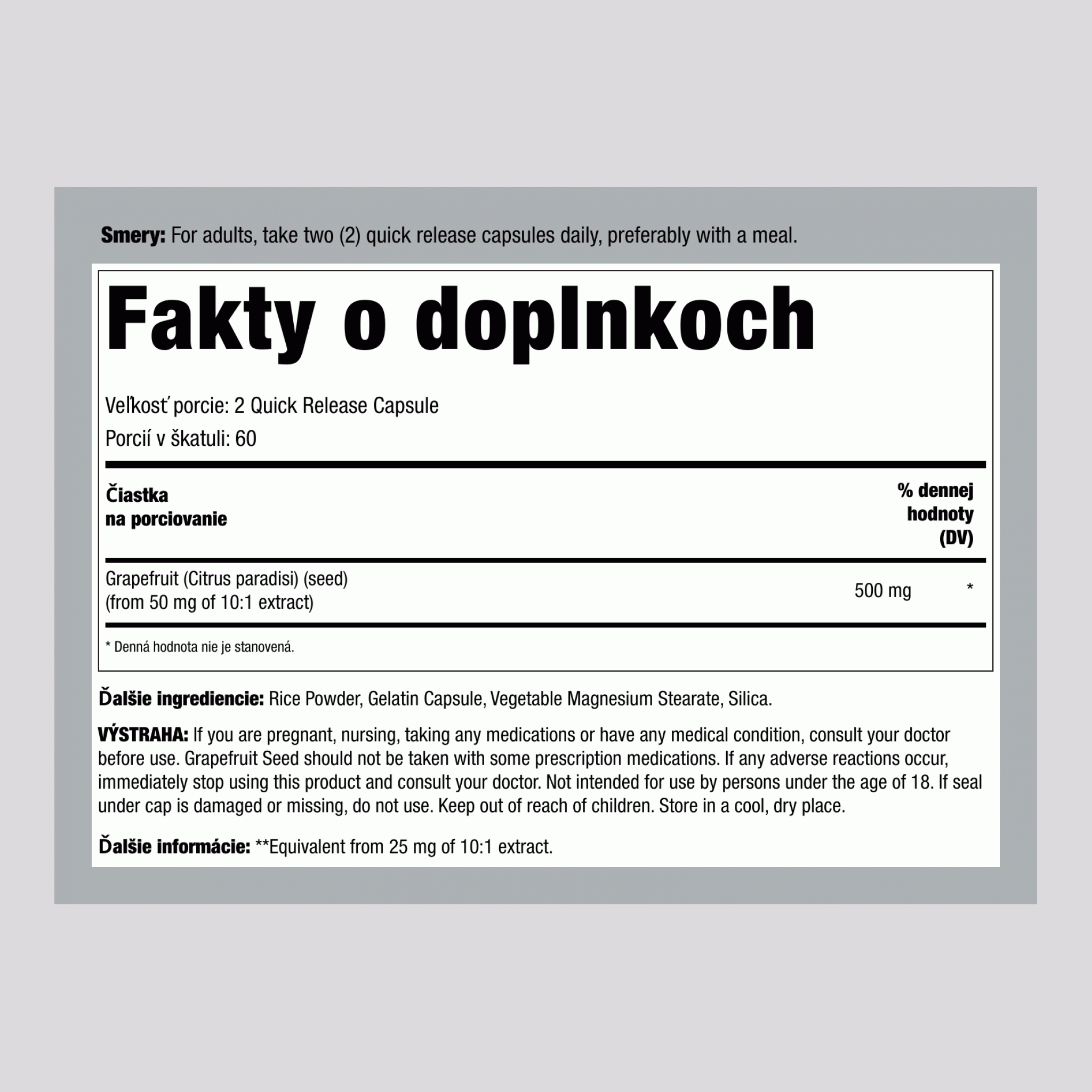 Grapefruit Seed, 500 mg (per serving), 120 Quick Release Capsules