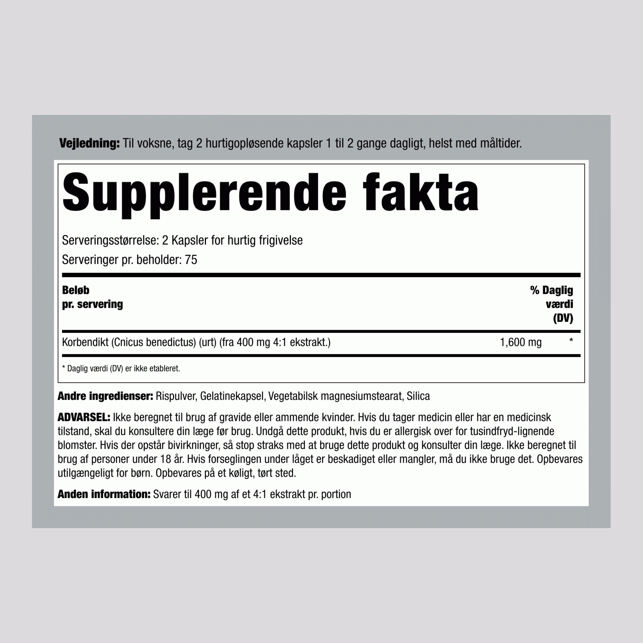 Velsignet tidsel, 1600 mg (per portion), 150 kapsler