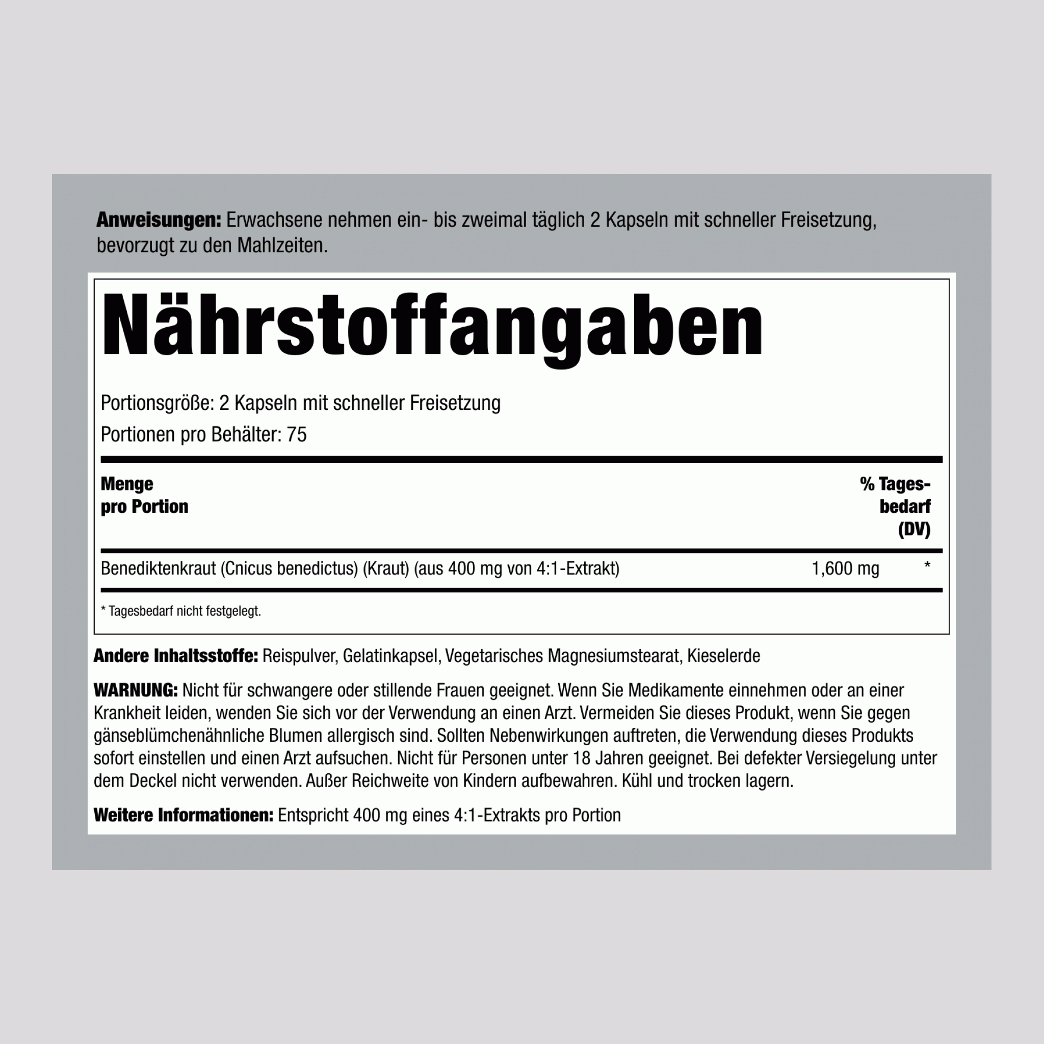 Mariendistel, 1600 mg (pro Portion), 150 Kapseln