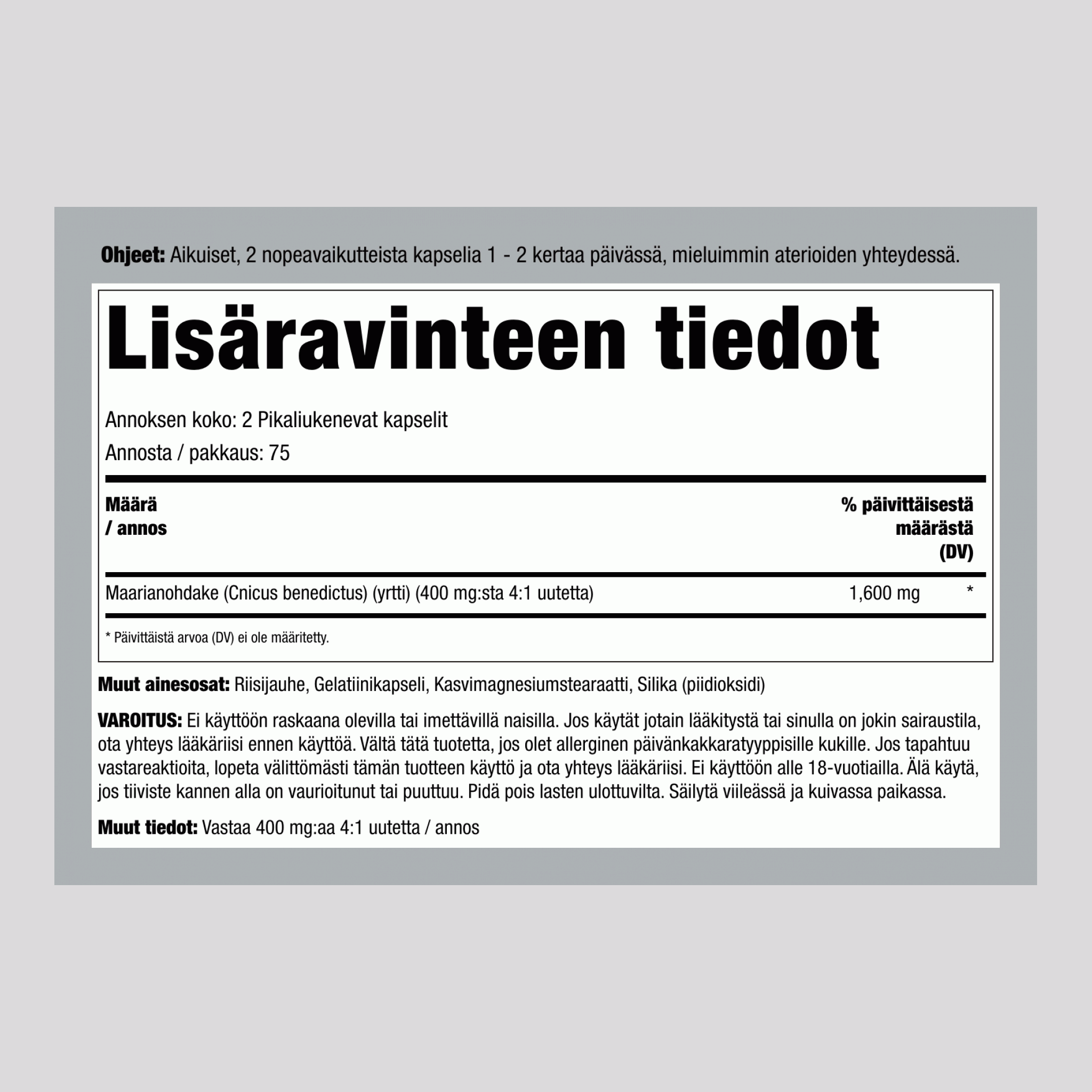 Mäkikuismauute, 1600 mg (annosta kohden), 150 kapselia