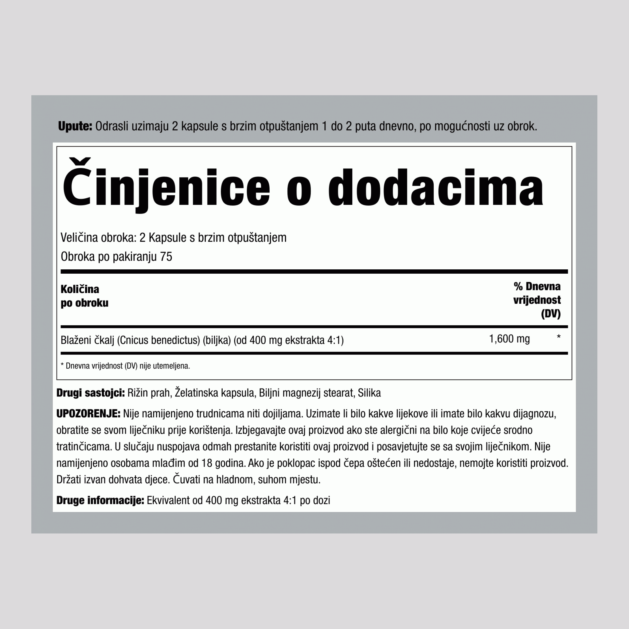 Blagoslovljeni čičak, 1600 mg (po porciji), 150 kapsula