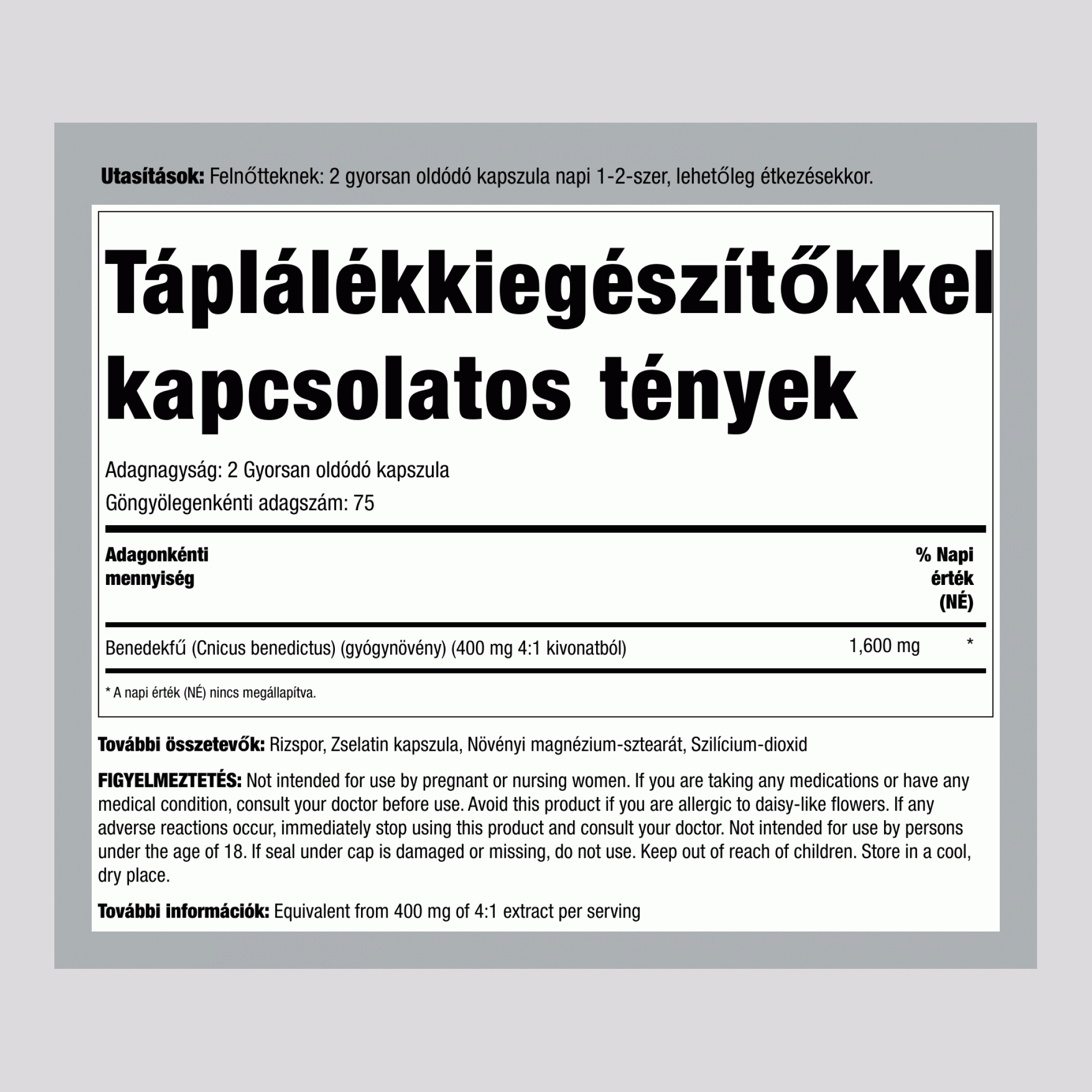 Áldott bogáncs, 1600 mg (adagonként), 150 kapszula