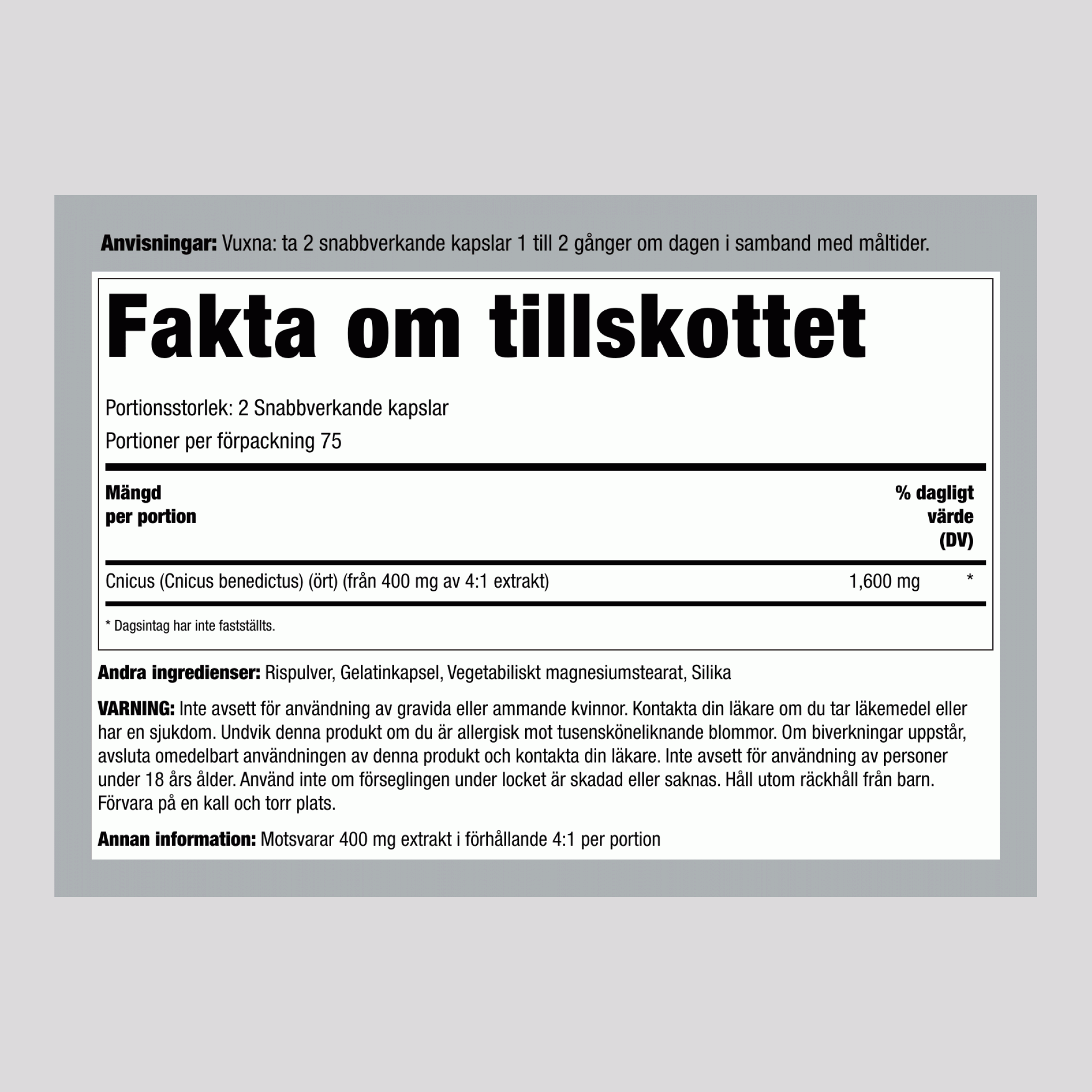 Välsignad Tistel, 1600 mg (per portion), 150 kapslar