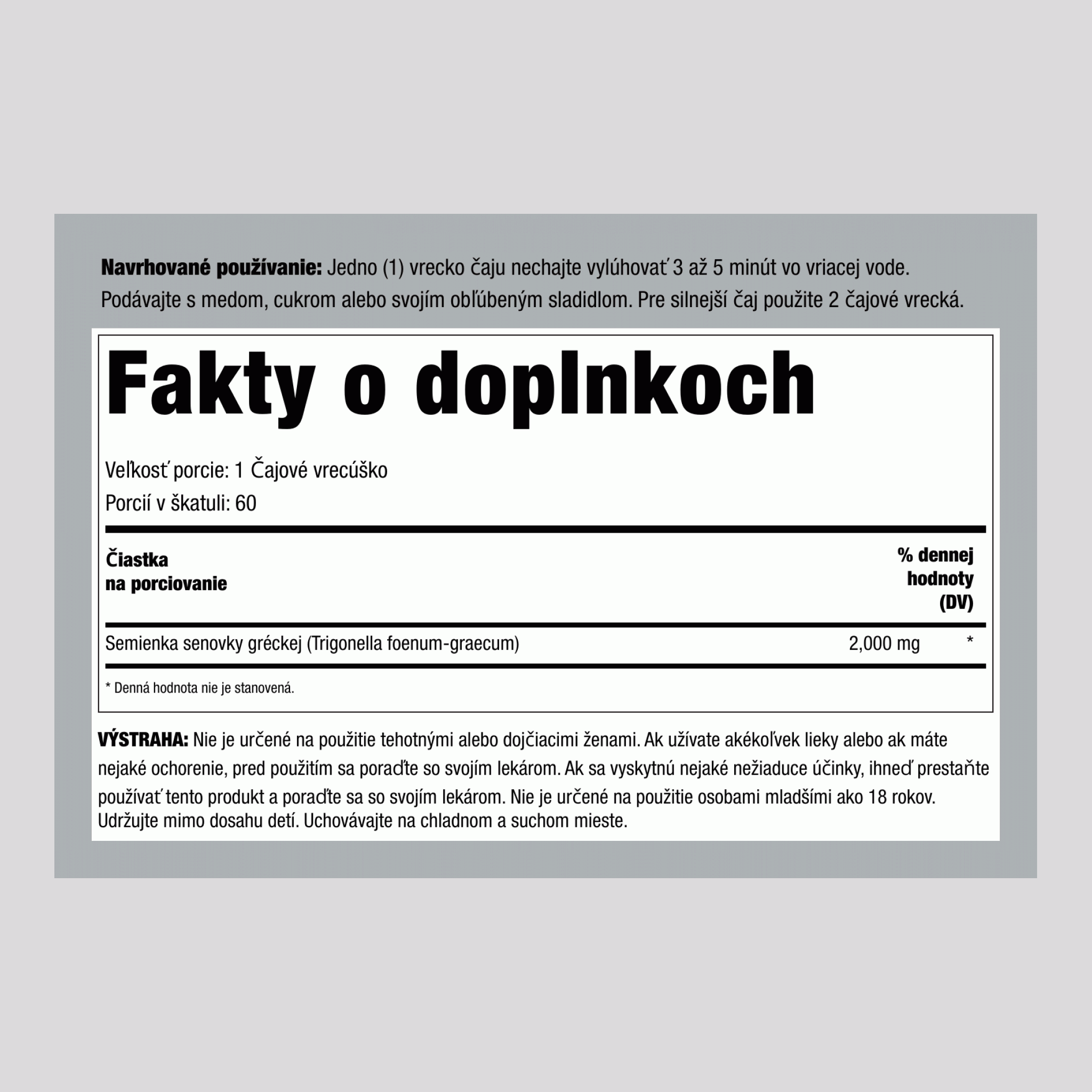 Feniklový čaj, 2000 mg, 60 čajových vreciek