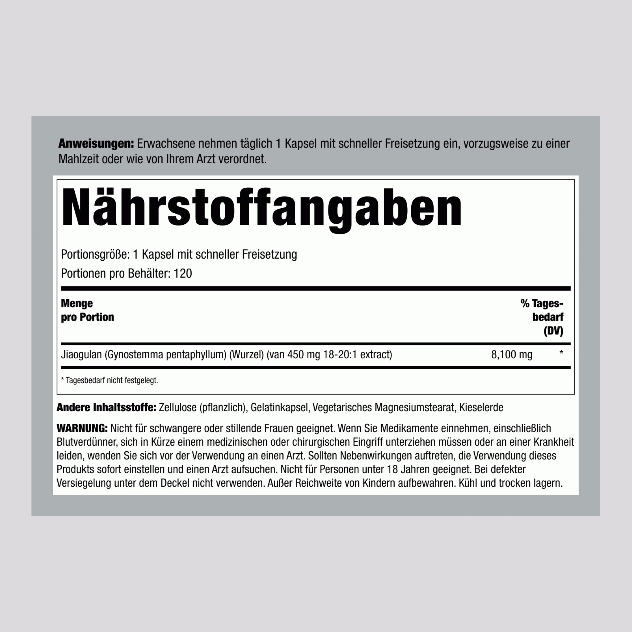 Jiaogulan, 8100 mg, 120 Kapseln zur schnellen Freisetzung