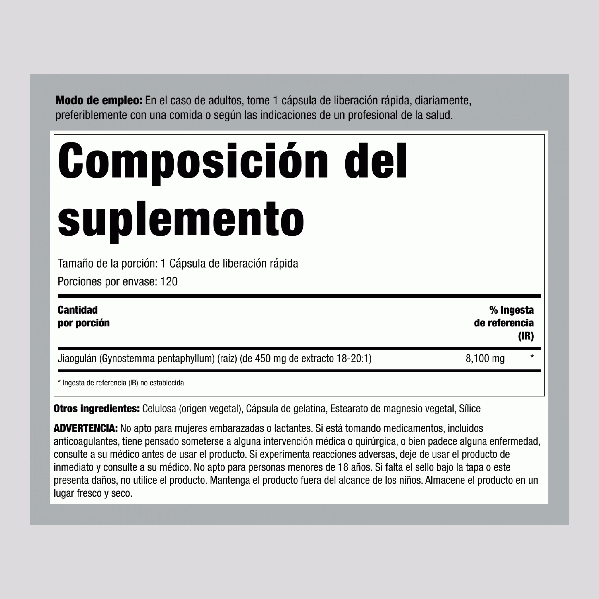 Jiaogulan, 8100 mg, 120 cápsulas de liberación rápida