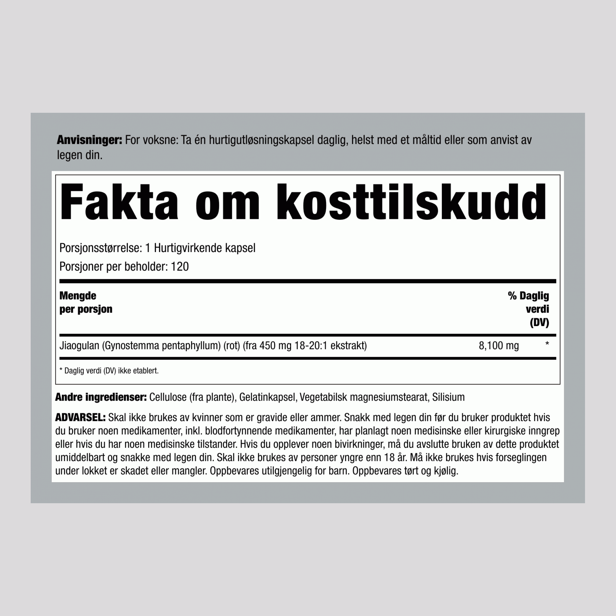 Jiaogulan, 8100 mg, 120 hurtigfrigjørende kapsler