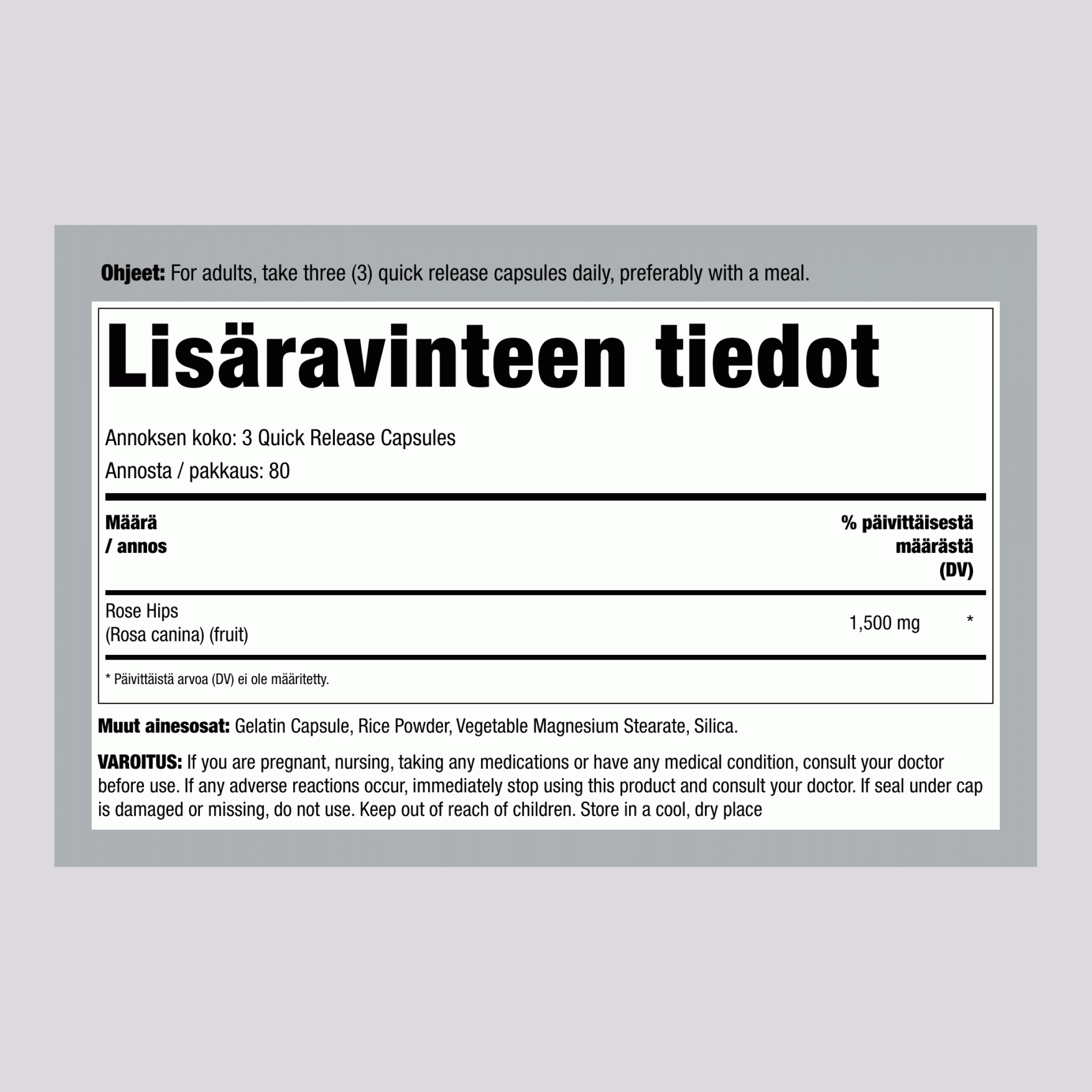 Ruusunmarjat, 1500 mg (annosta kohden), 240 pikavapautus kapselia