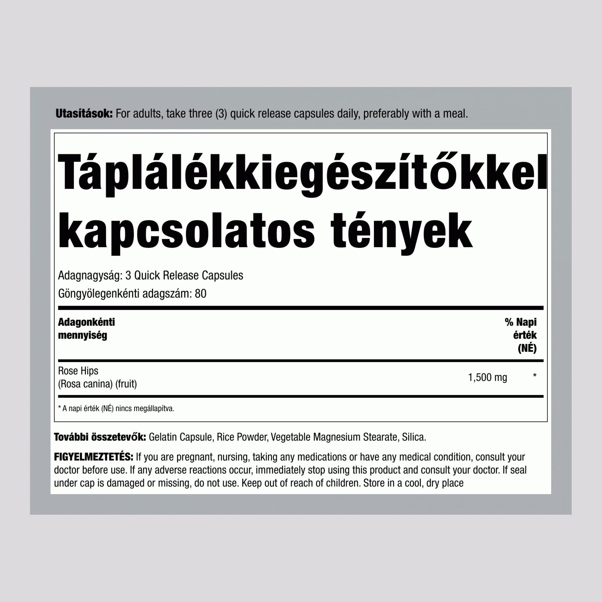 Csipkebogyó, 1500 mg (adagonként), 240 gyorsan felszabaduló kapszula