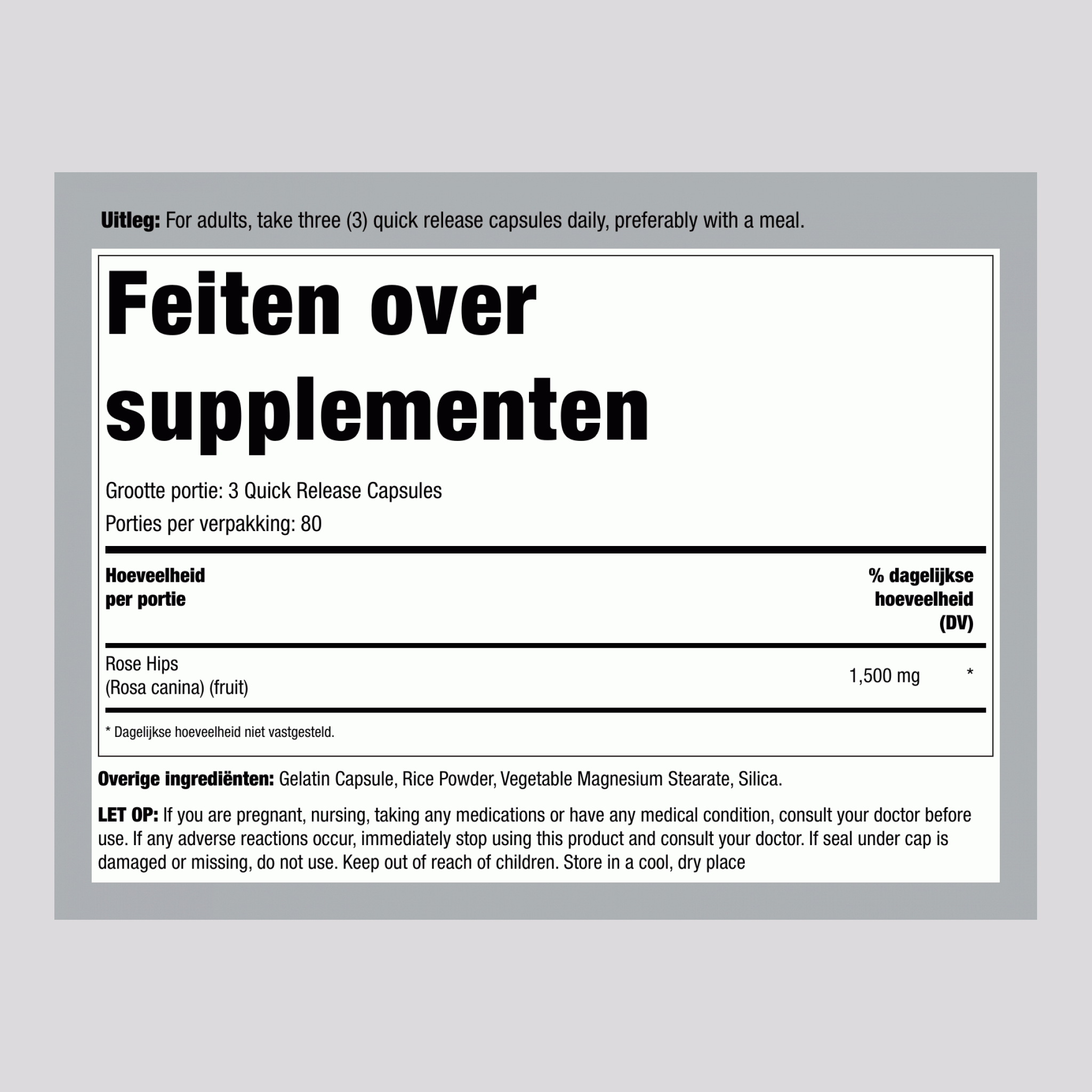 Rozenbottels, 1500 mg (per portie), 240 capsules met snelle afgifte