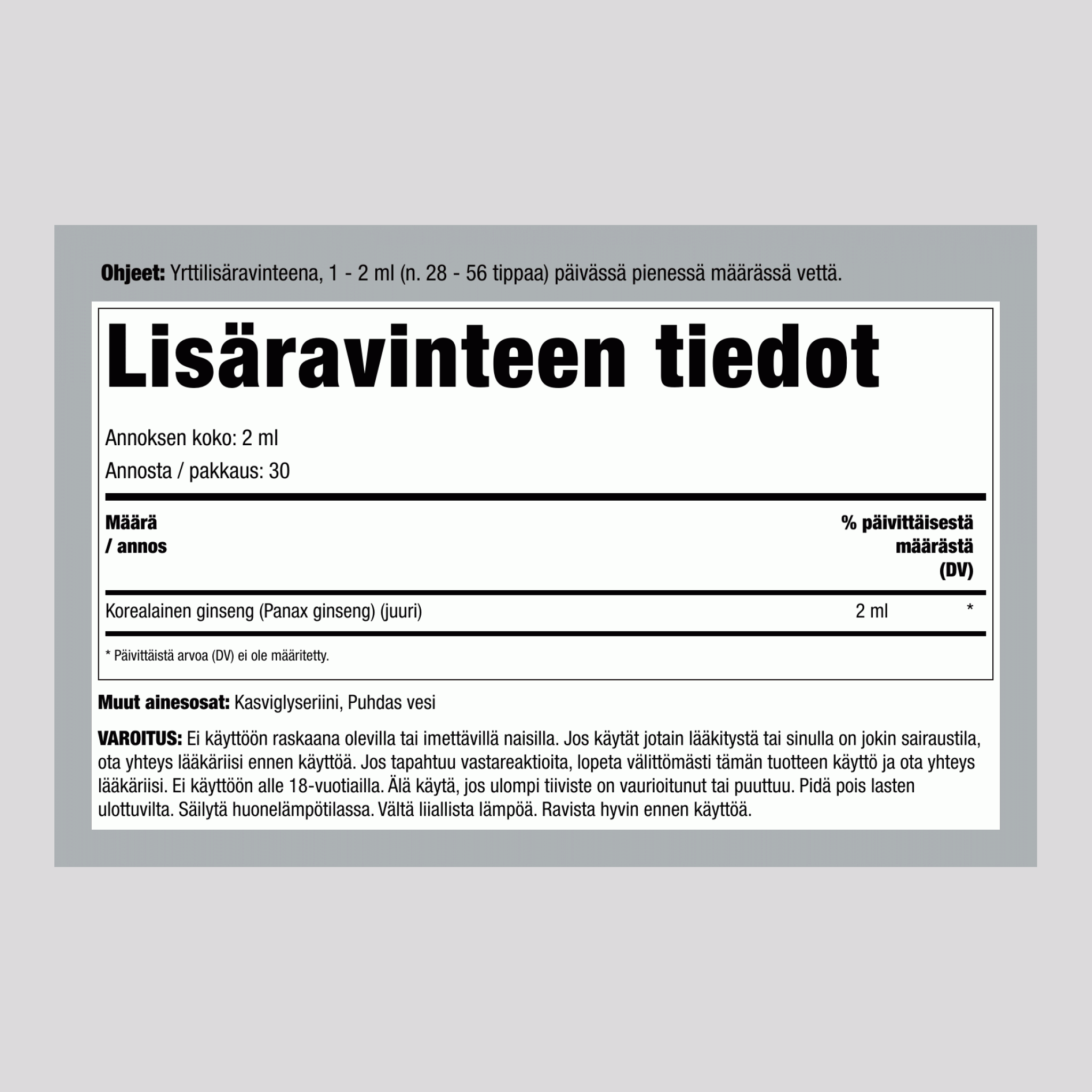 Korealainen punainen Panax Ginseng nestemäinen uute alkoholittomana, 2 fl oz (59 mL) pipettipullo