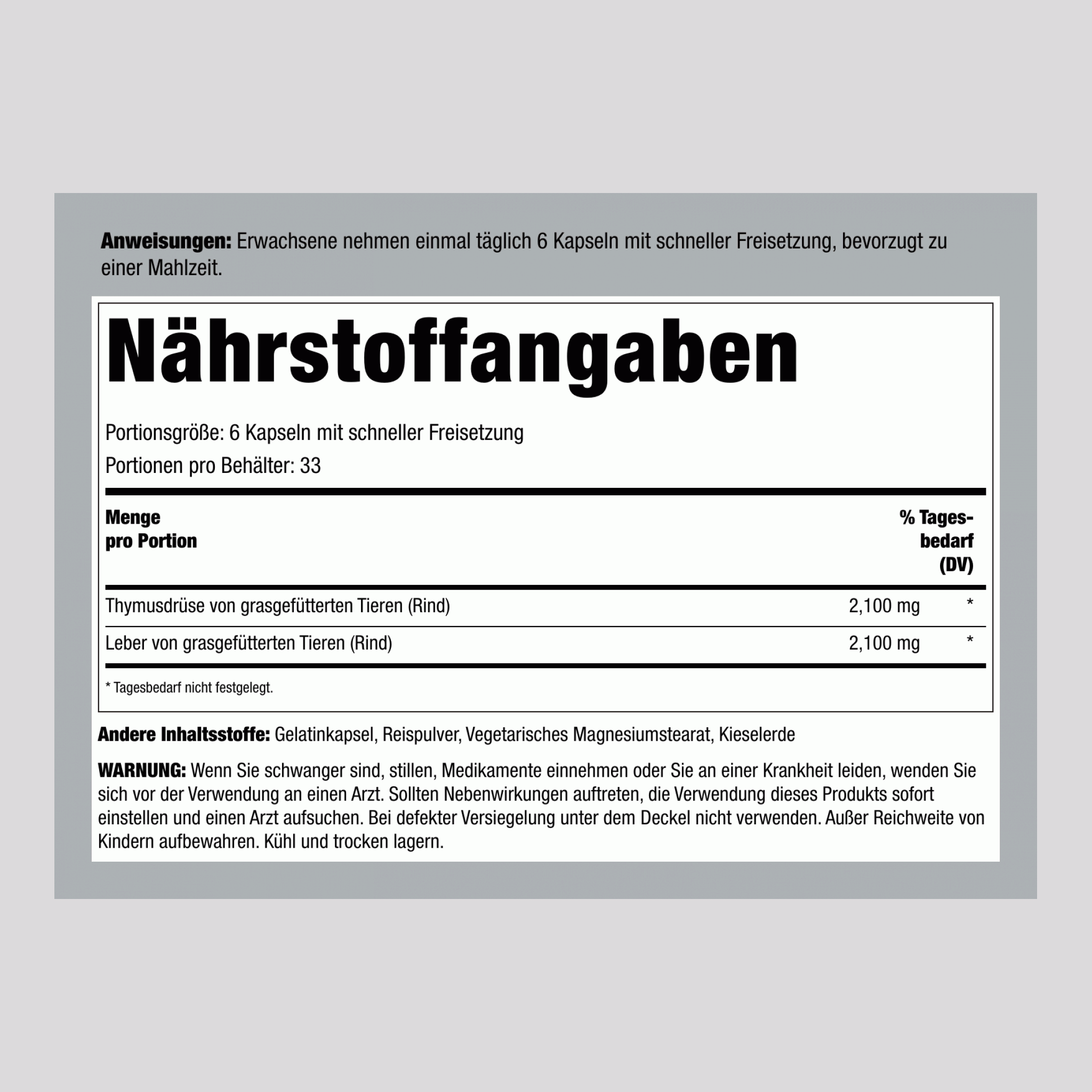 Grasgefütterte Rinderthymus, 2100 mg, 200 Kapseln