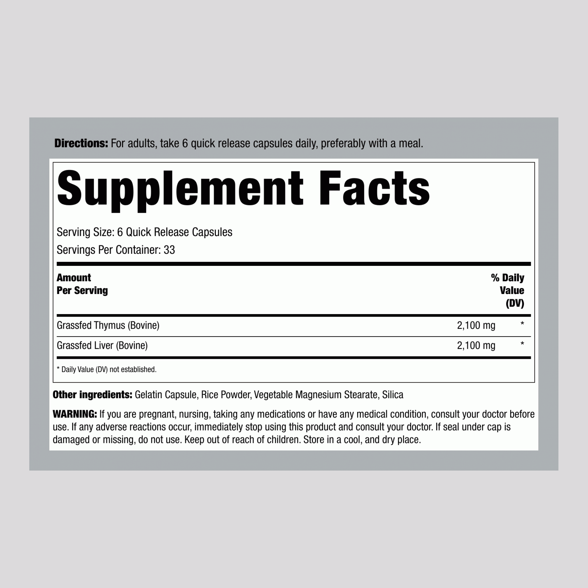 Grass Fed Beef Thymus, 2100 mg, 200 Capsules