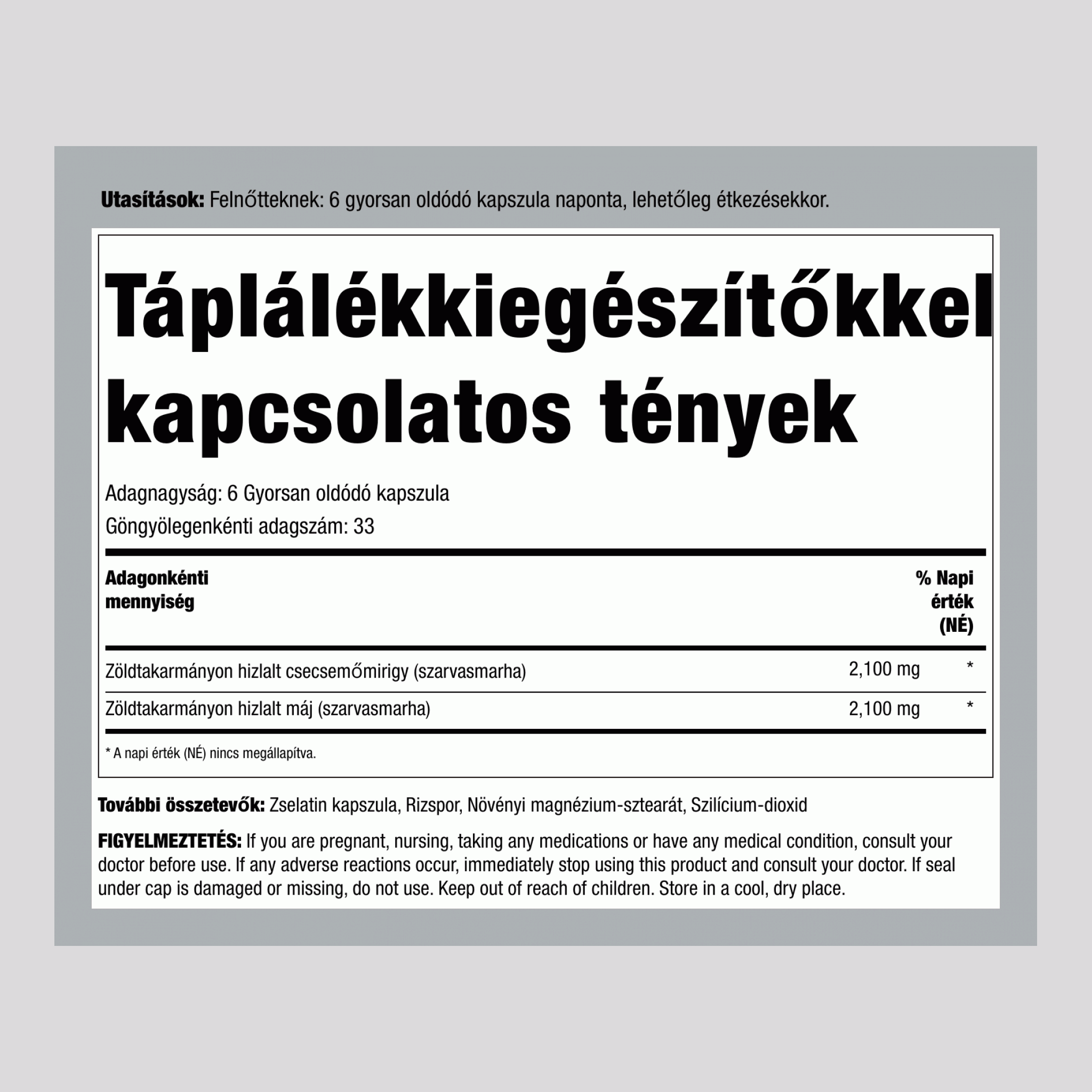 Fűvel táplált marha csecsemőmirigy, 2100 mg, 200 kapszula