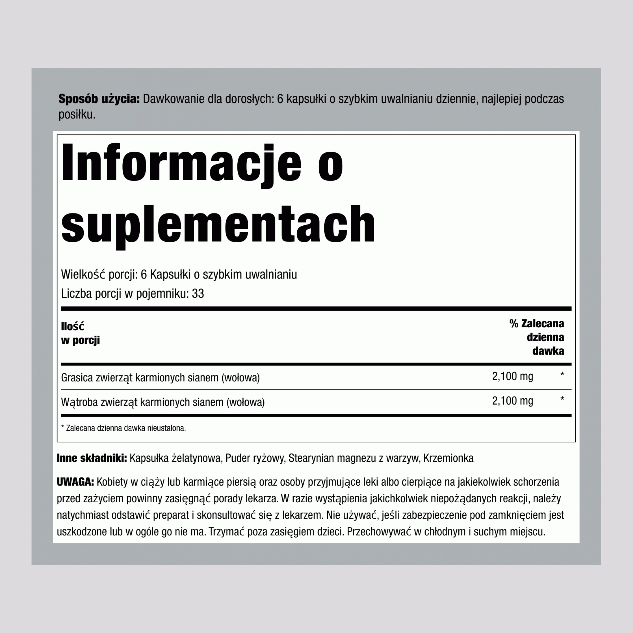 Grasica z wołowiny karmionej trawą, 2100 mg, 200 kapsułek